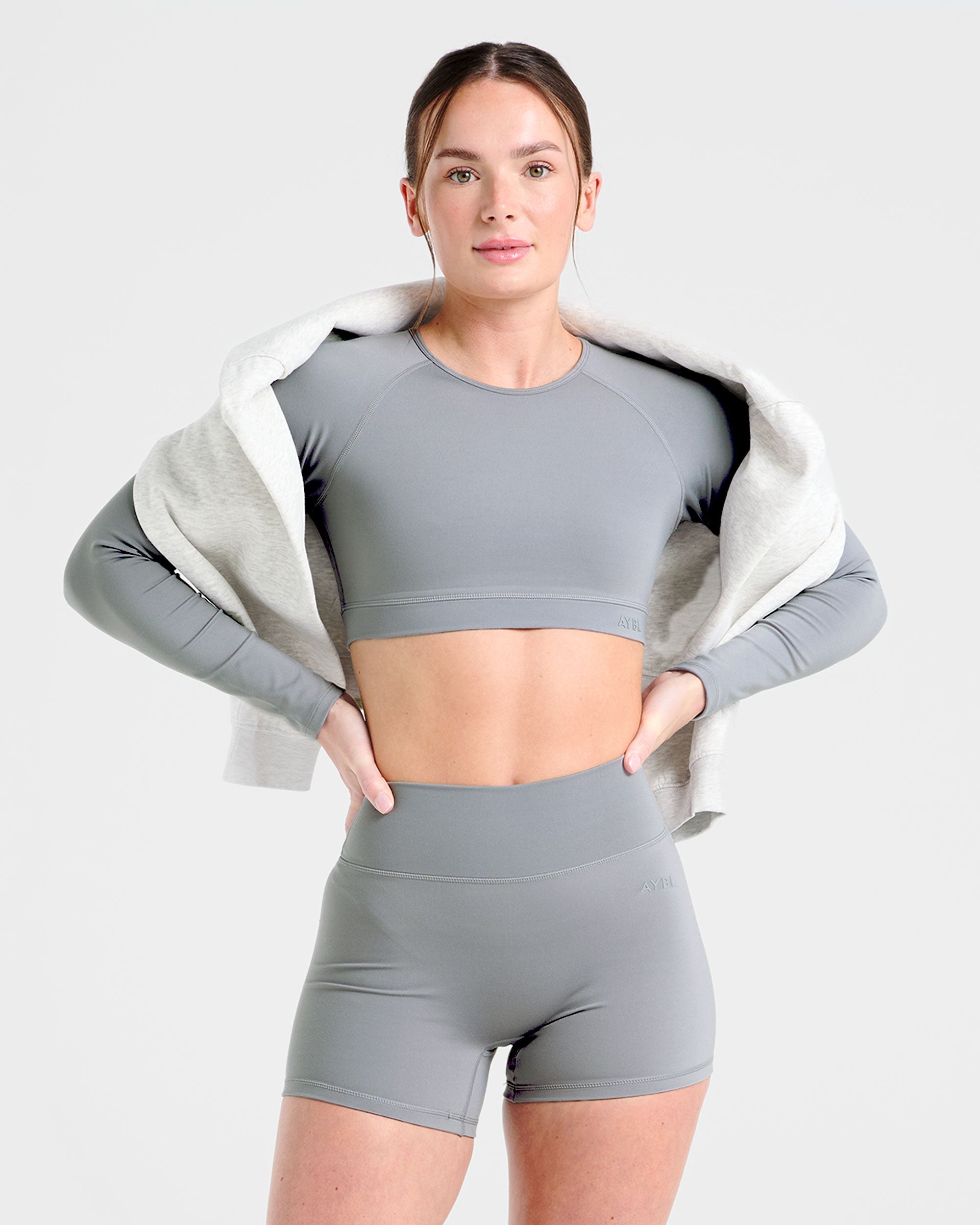 Staple Long Sleeve Crop Top - Grau