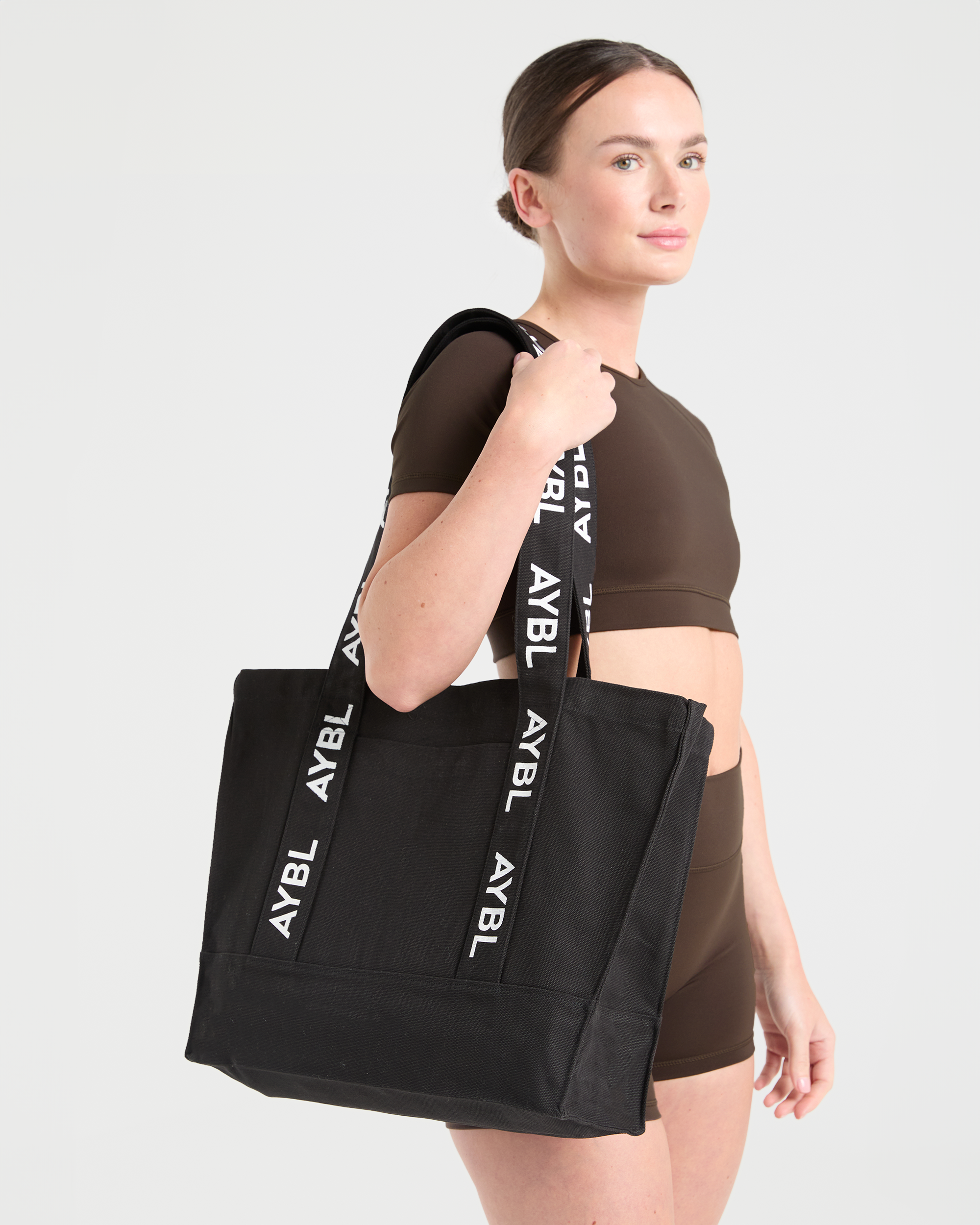 Branded Strap Tote Bag - Schwarz