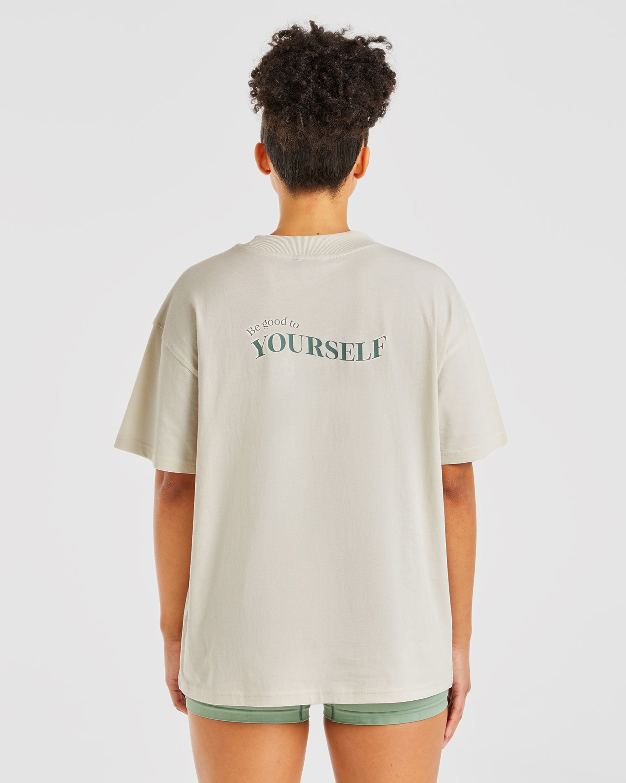 Be Good To Yourself Oversized T Shirt - Off Weiß/Grün