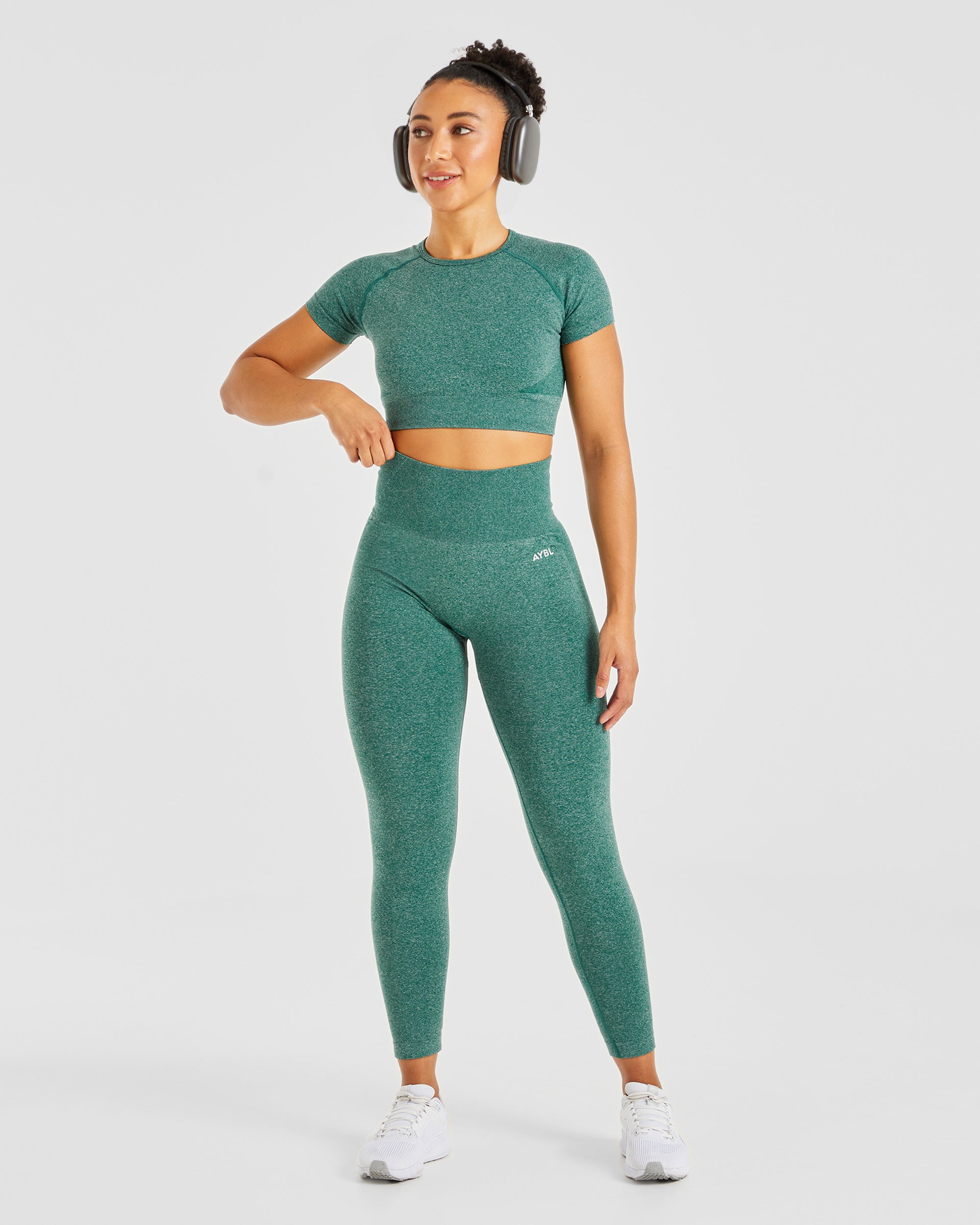 Empower Seamless Crop Top - Forest Grün Marl