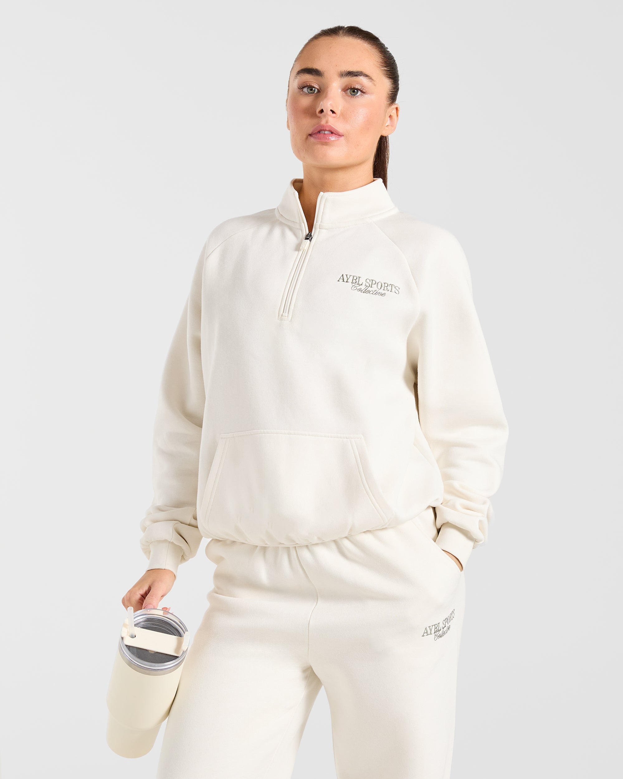 Sports Collective Oversized 1/4 Zip Pullover - Off Weiß/Grün