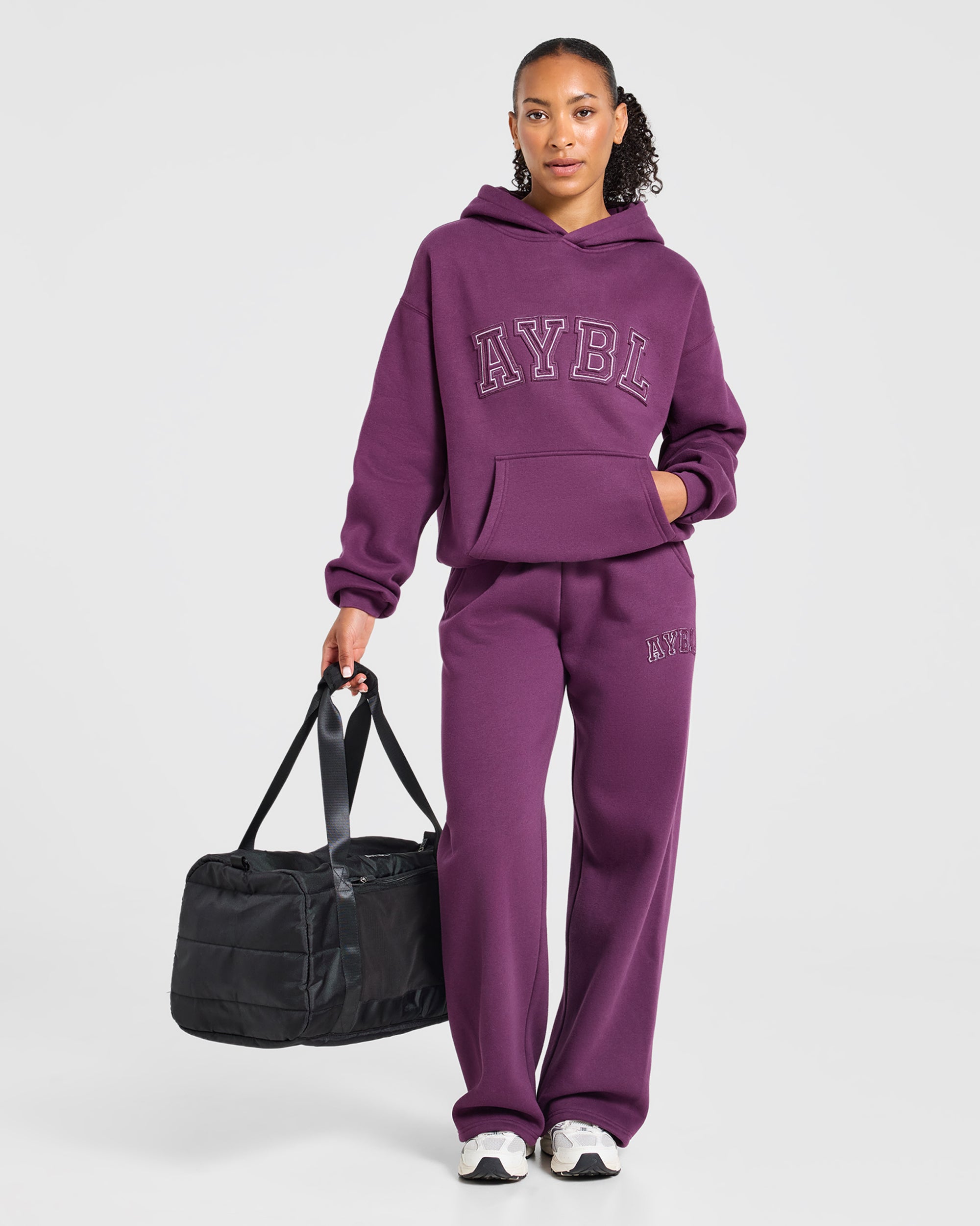 Varsity Applique Oversized Hoodie - Plum