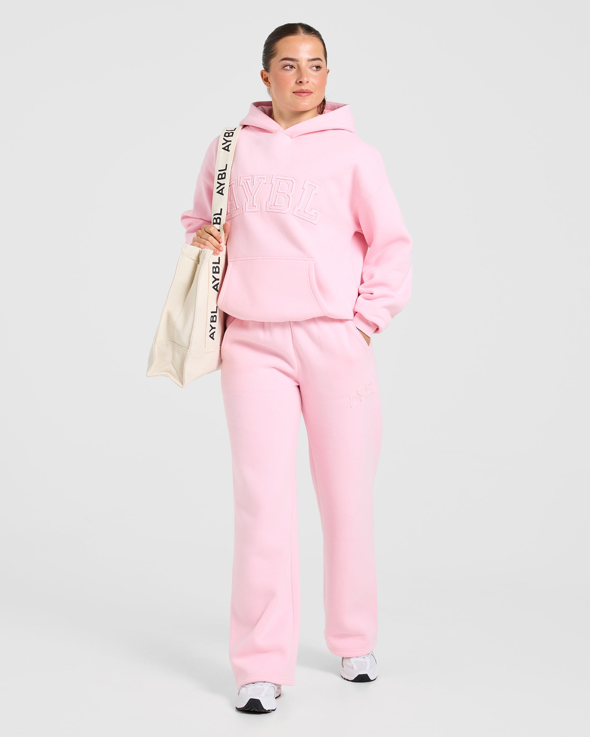 Varsity Applique Oversized Straight Leg Joggers - Baby Rosa