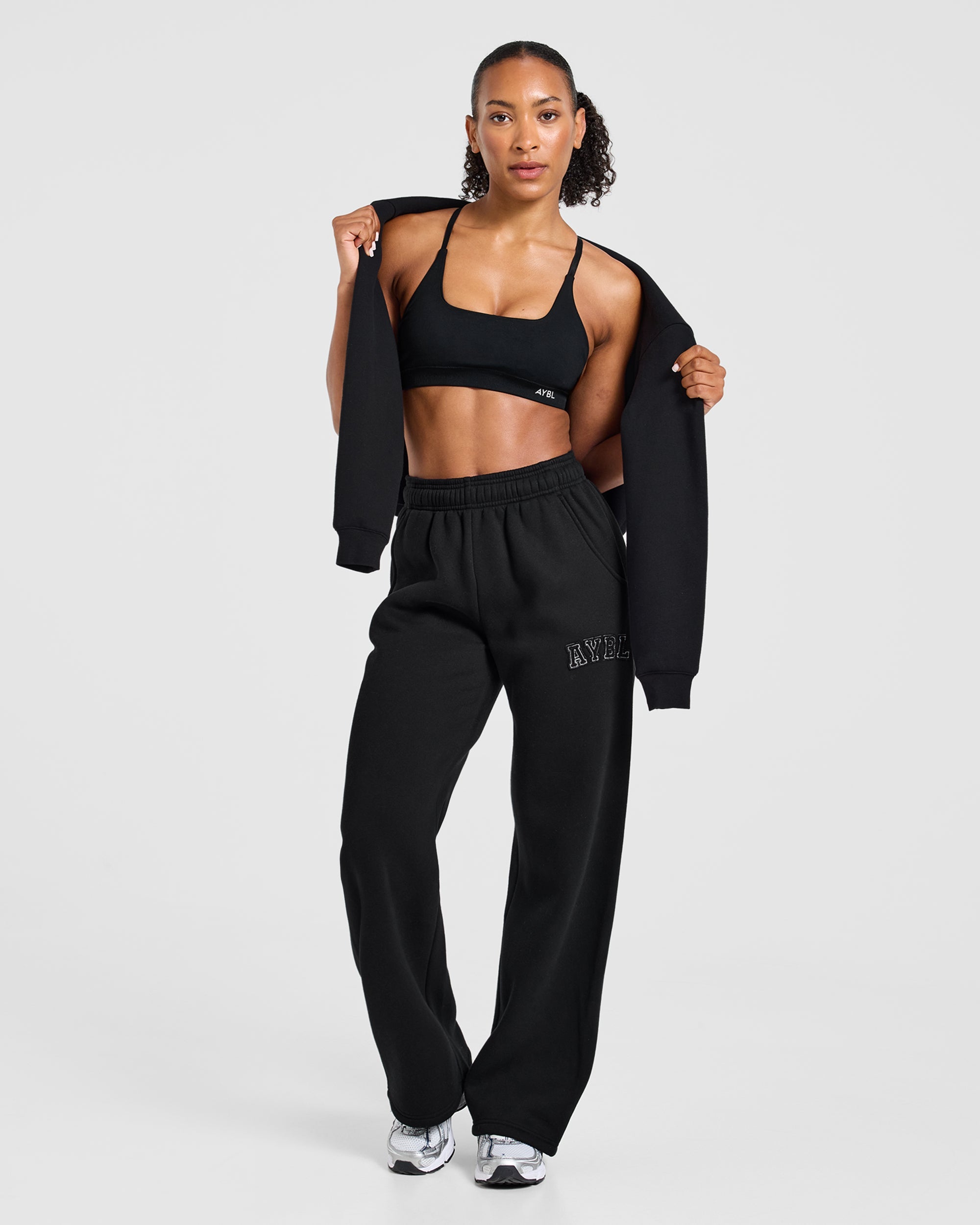 Varsity Applique Oversized Straight Leg Joggers - Schwarz