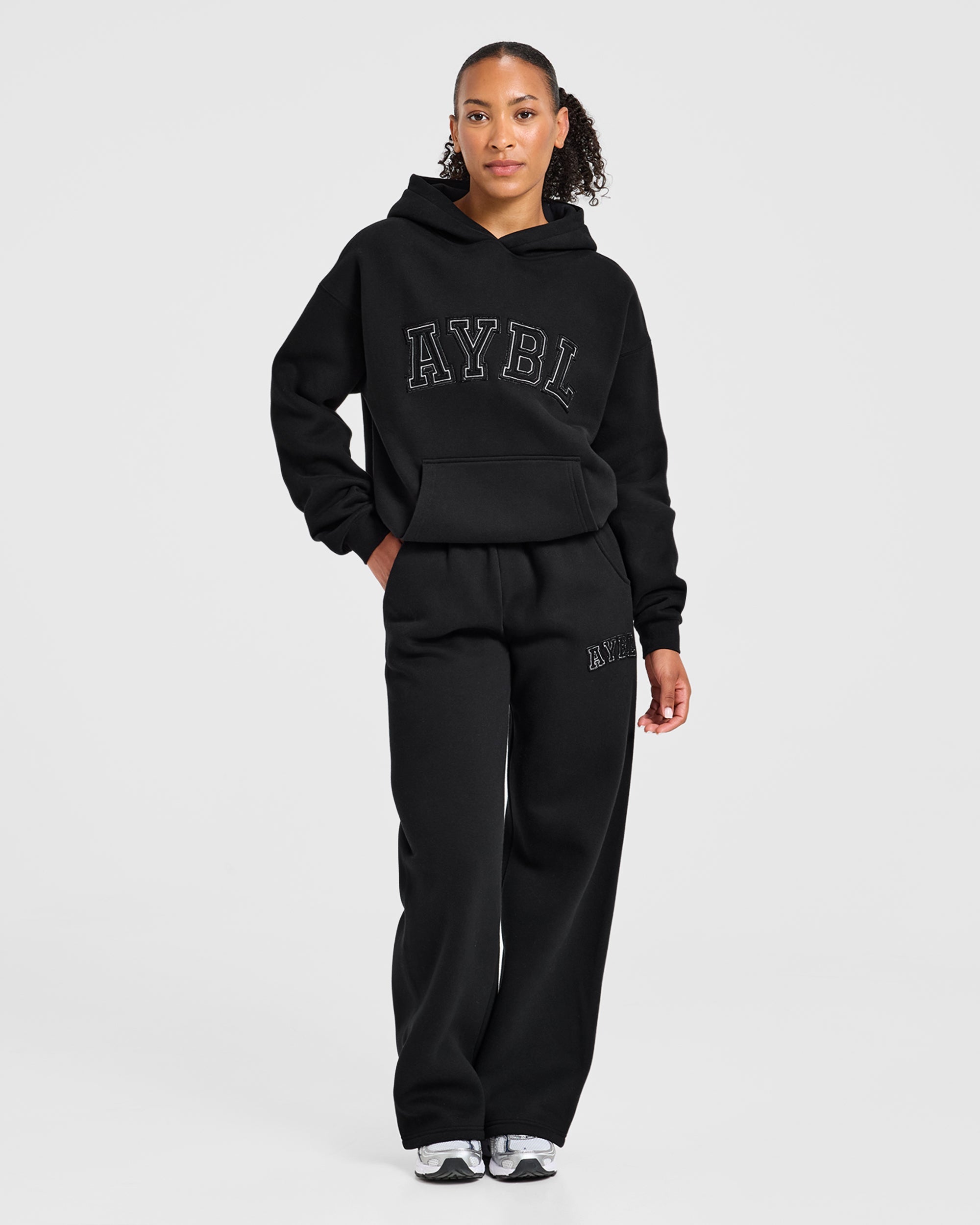 Varsity Applique Oversized Hoodie - Schwarz