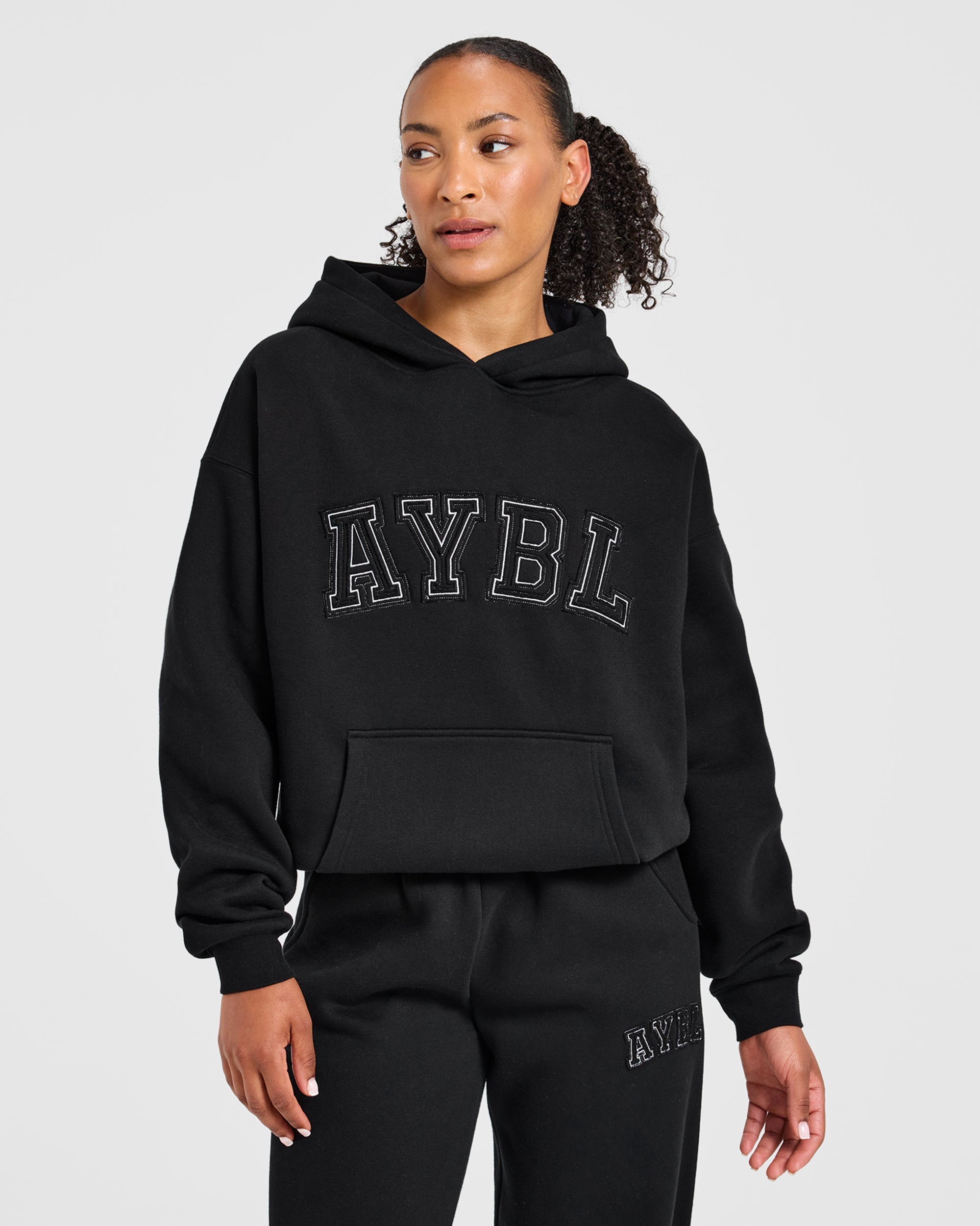 Varsity Applique Oversized Hoodie - Schwarz