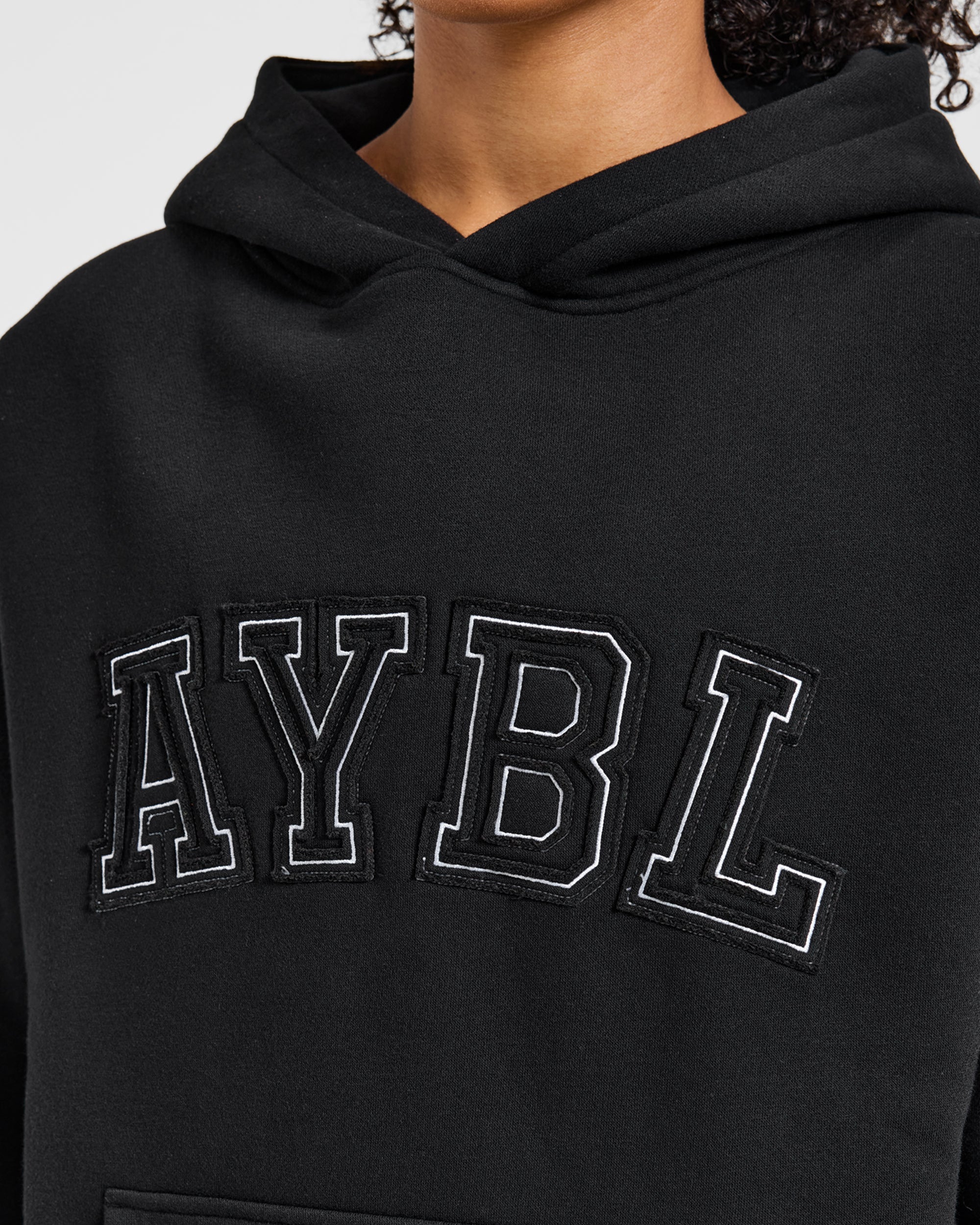 Varsity Applique Oversized Hoodie - Schwarz
