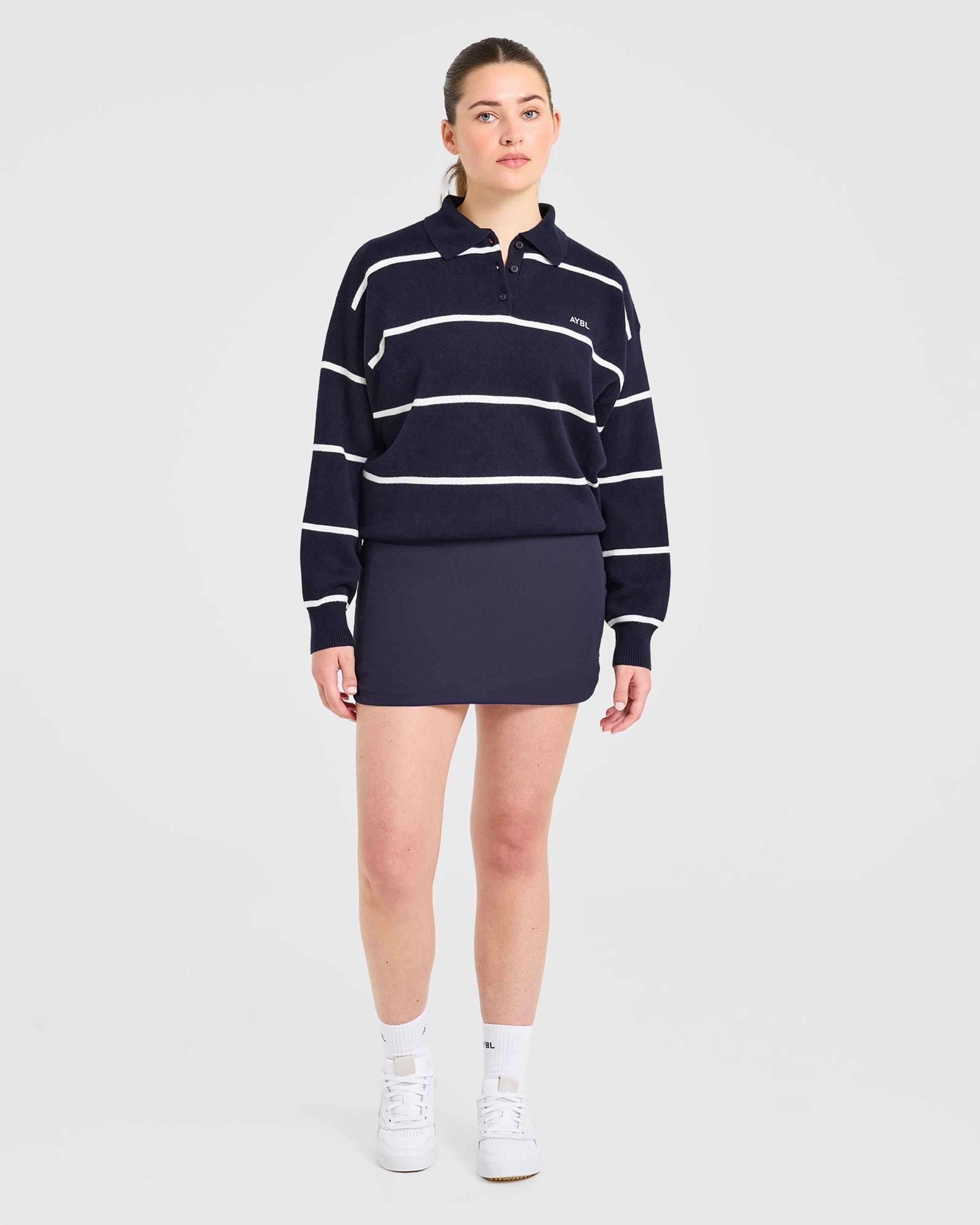 Signature Relaxed Knitted Polo - Navy/Weiß