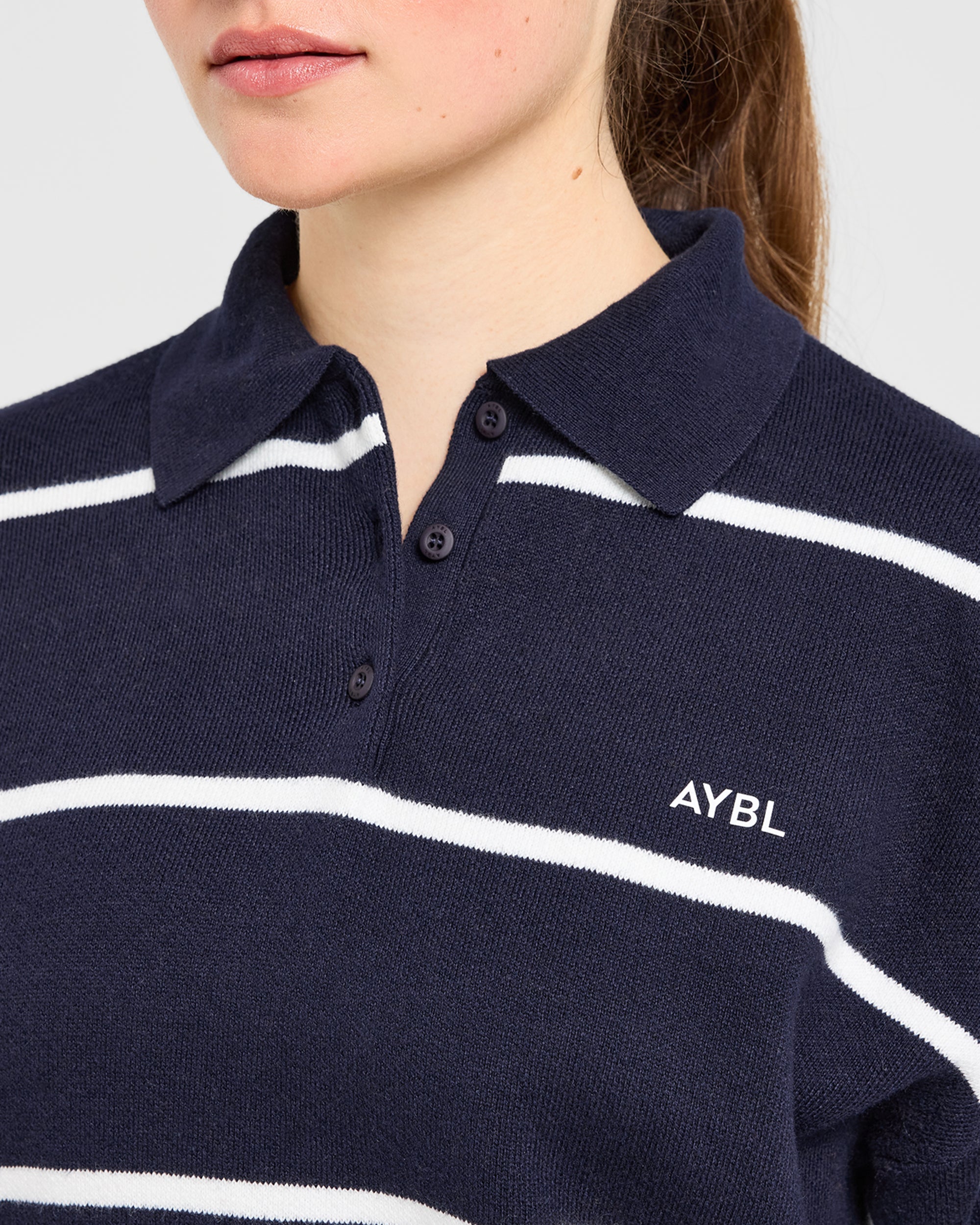 Signature Relaxed Knitted Polo - Navy/Weiß