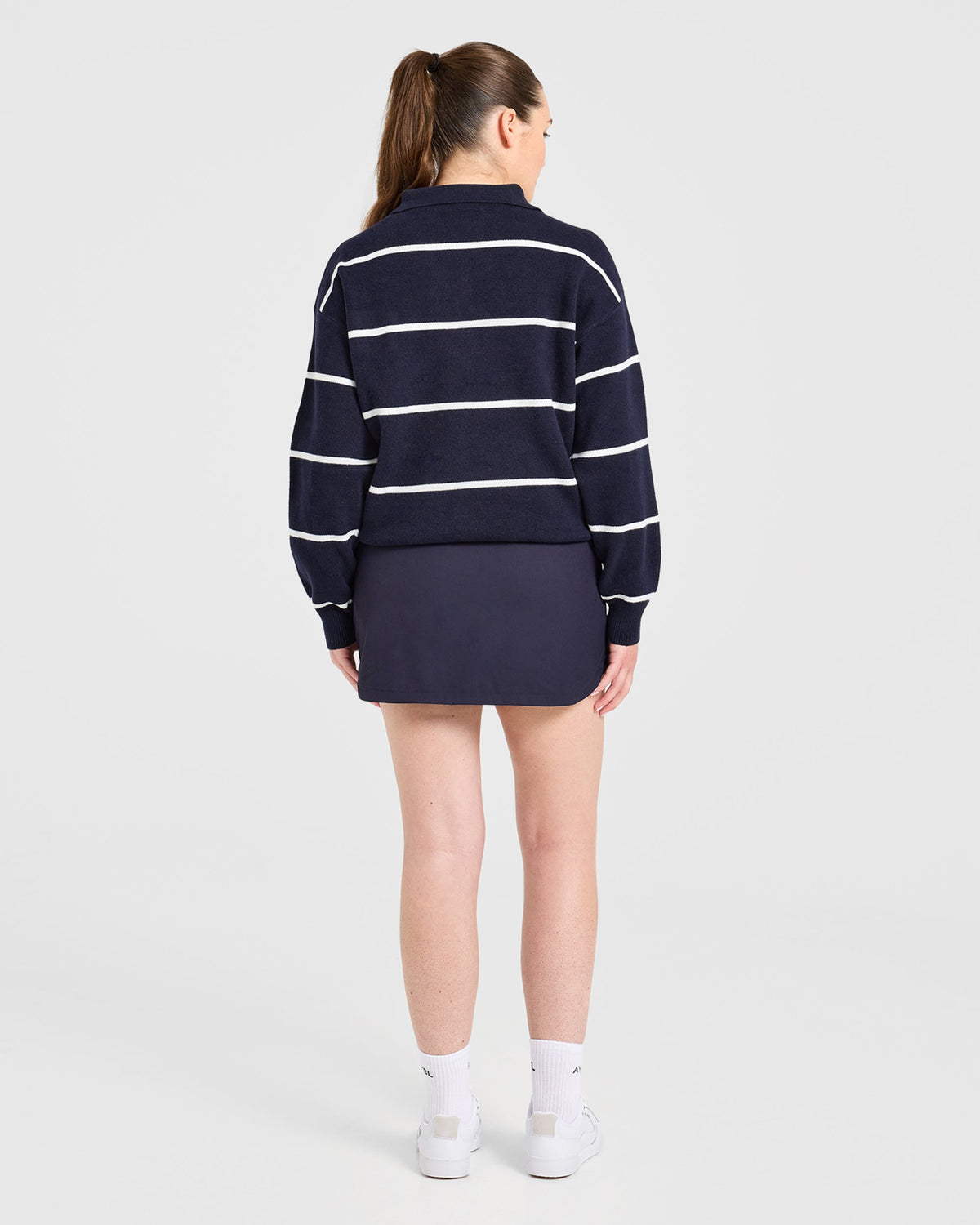 Signature Relaxed Knitted Polo - Navy/Weiß