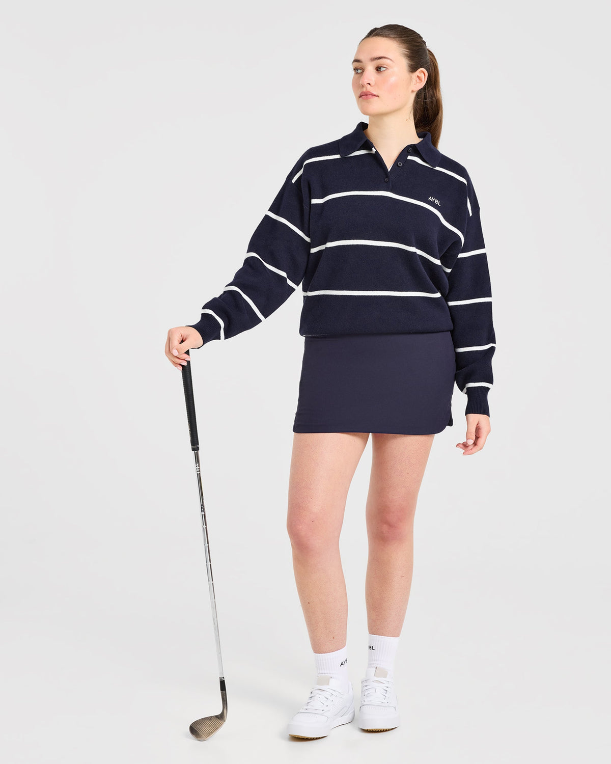 Signature Relaxed Knitted Polo - Navy/Weiß