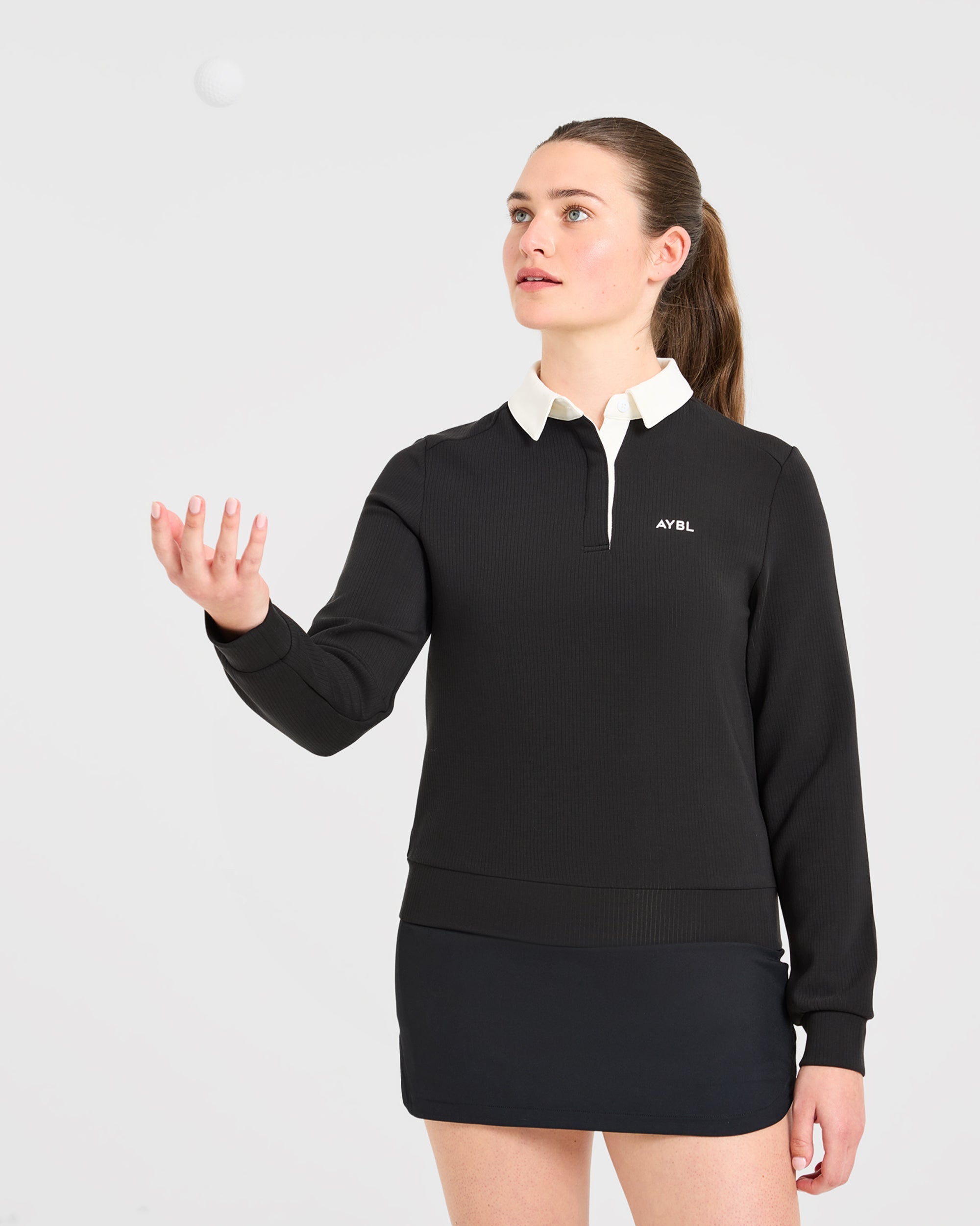 Signature Long Sleeve Polo - Schwarz