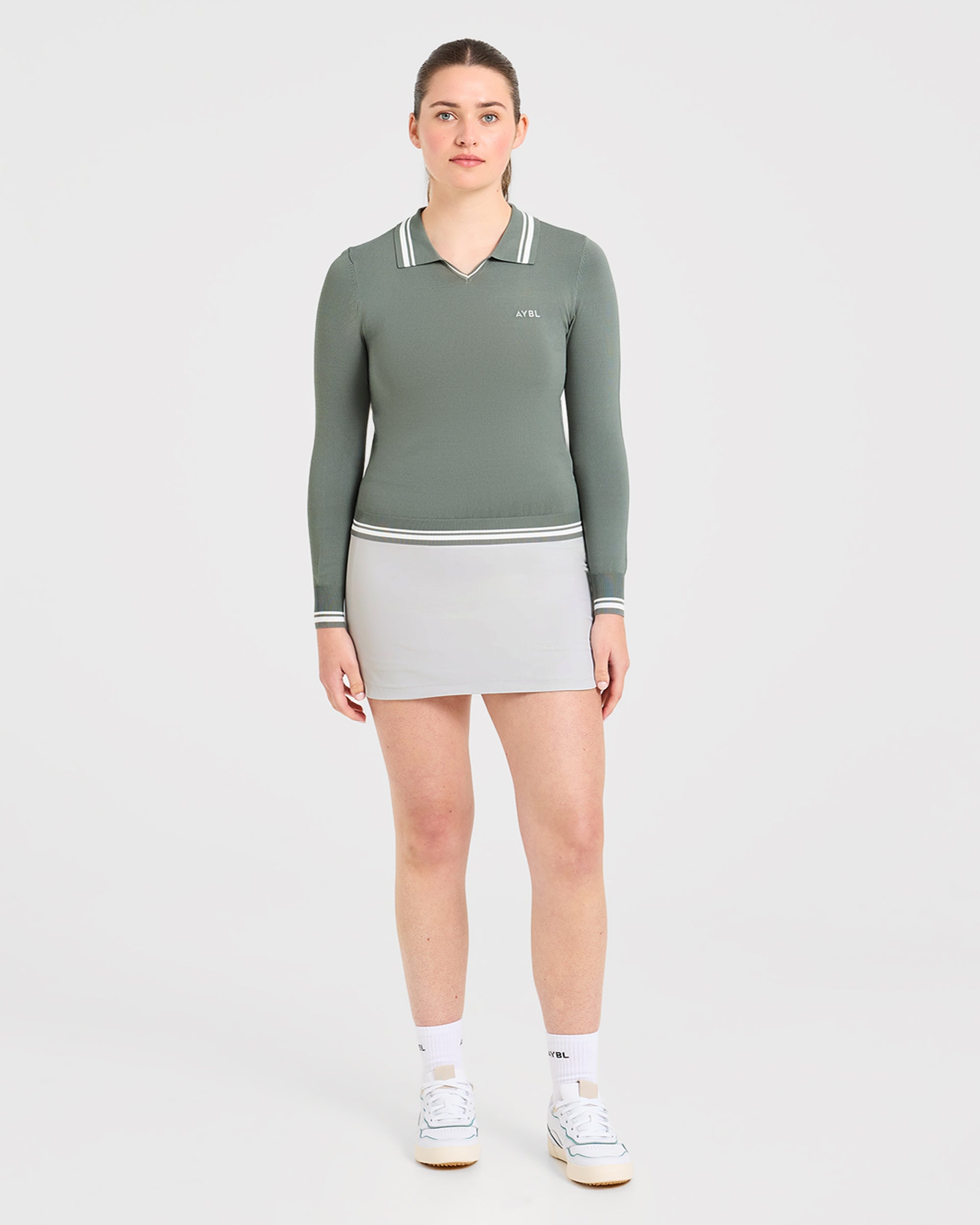 Classic Knitted Long Sleeve Polo - Hillside Grün