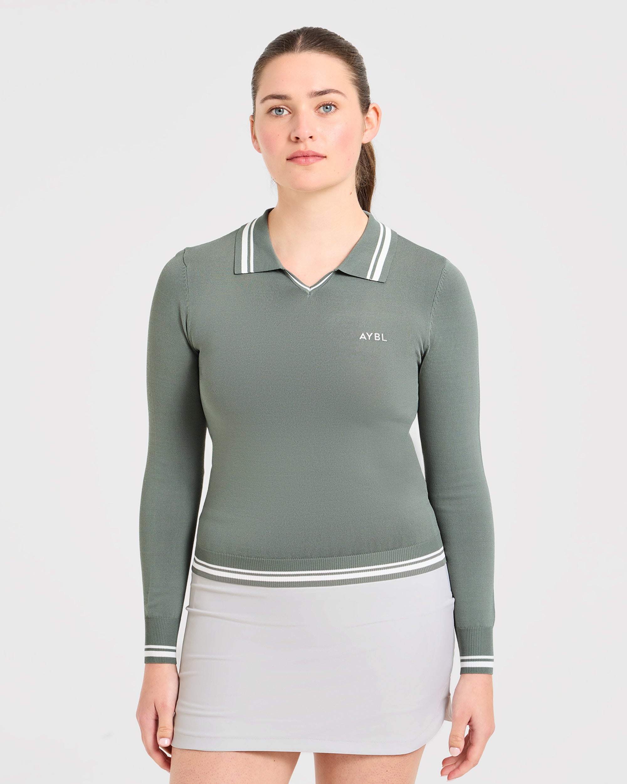 Classic Knitted Long Sleeve Polo - Hillside Grün