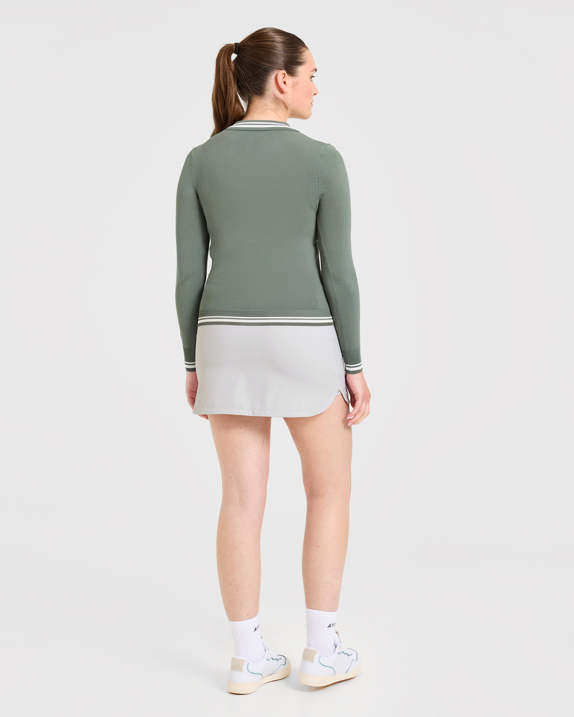 Classic Knitted Long Sleeve Polo - Hillside Grün