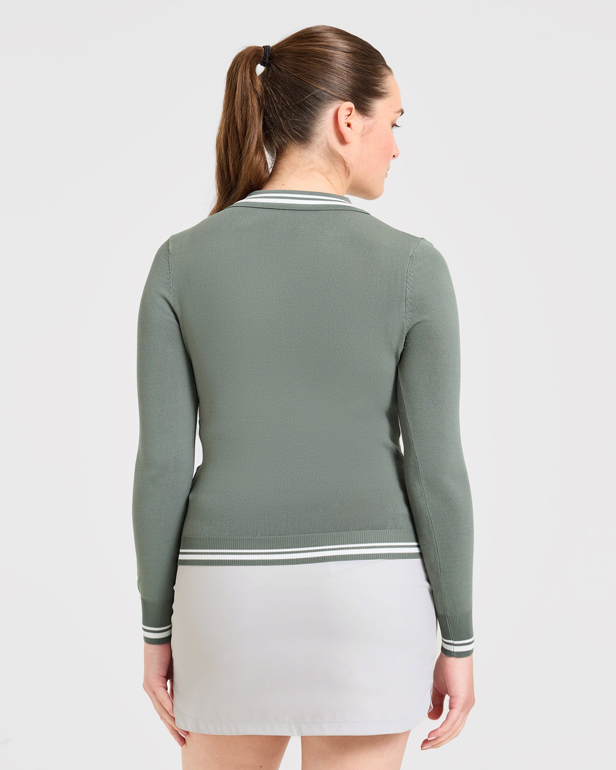 Classic Knitted Long Sleeve Polo - Hillside Grün