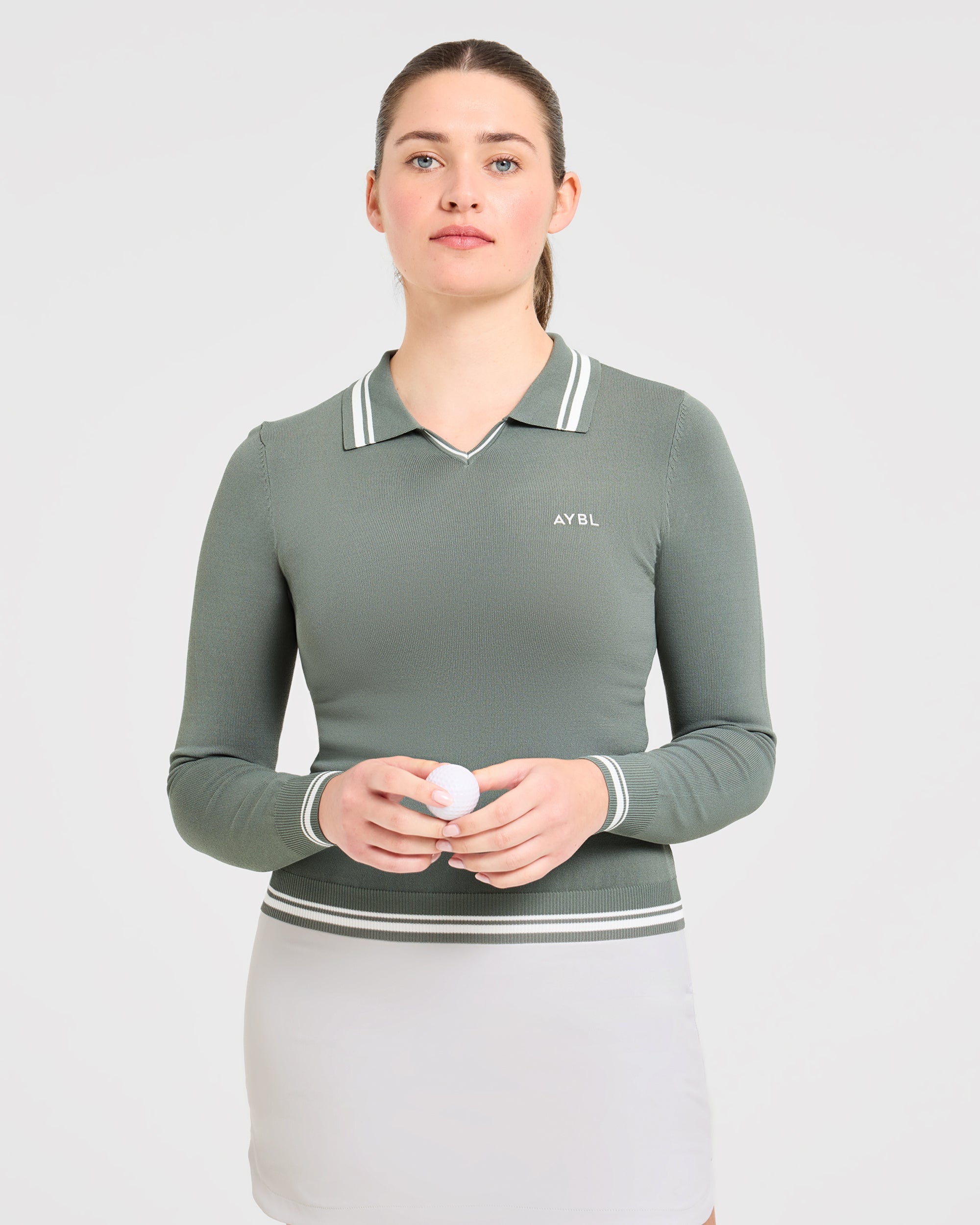 Classic Knitted Long Sleeve Polo - Hillside Grün