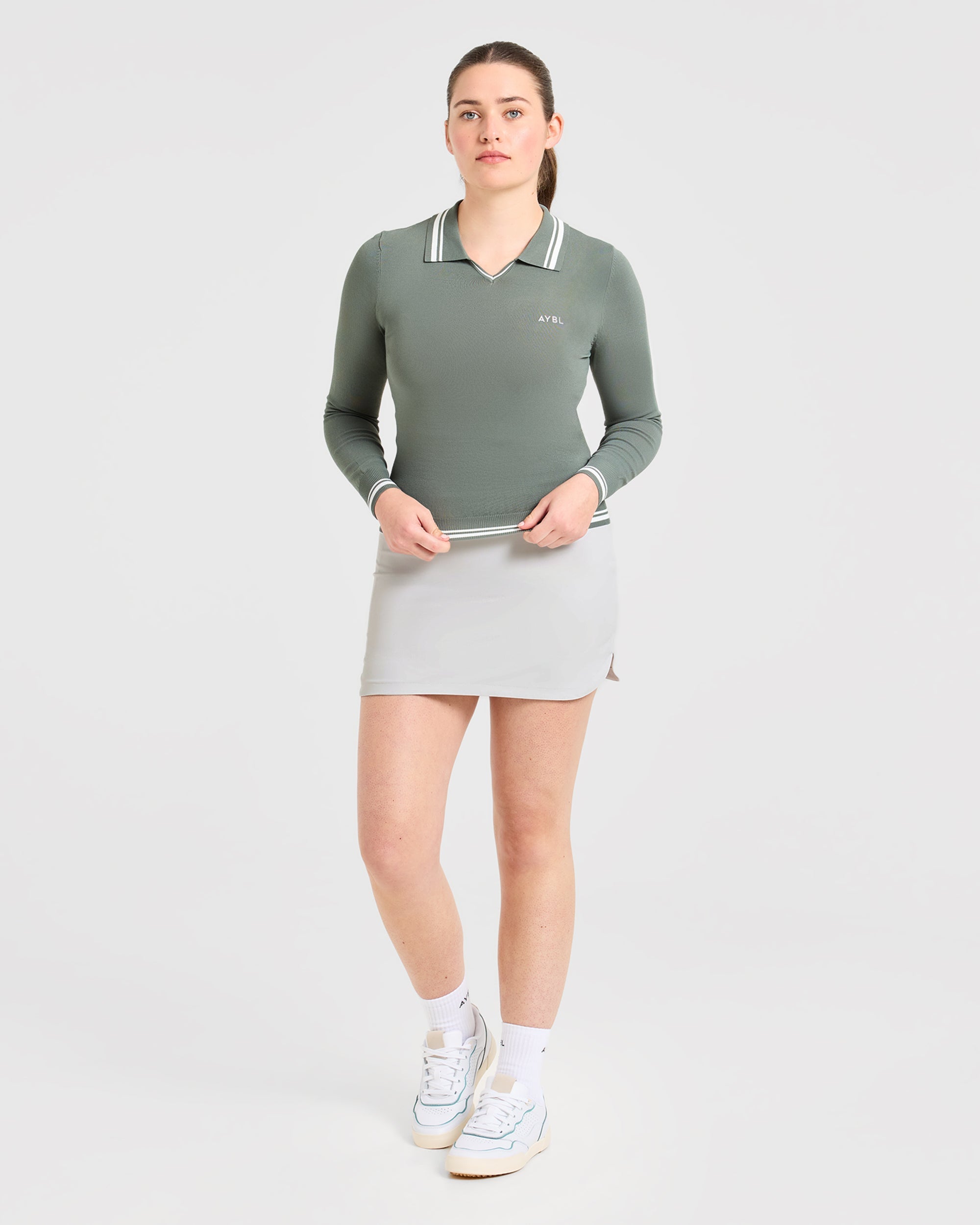 Classic Knitted Long Sleeve Polo - Hillside Grün