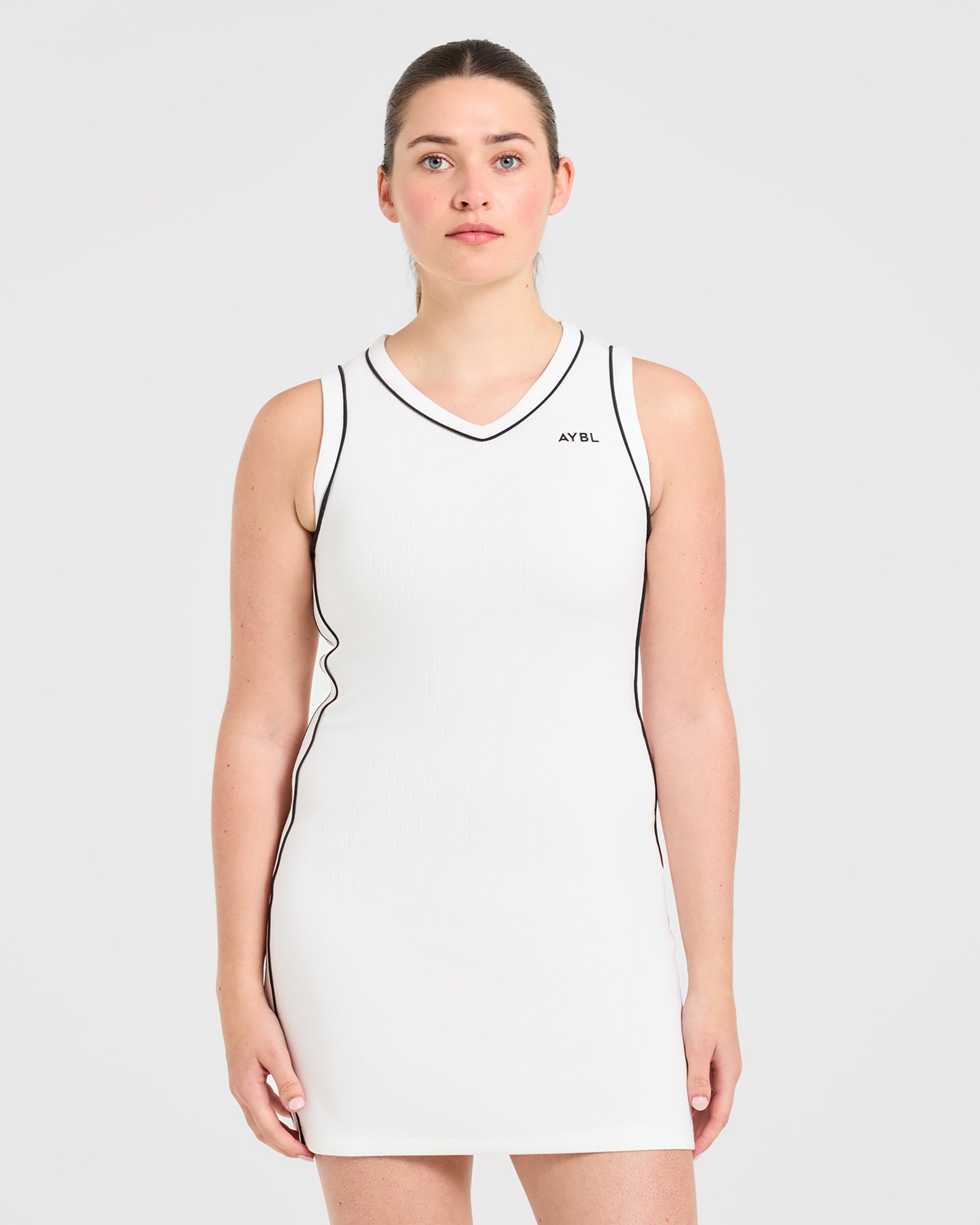Signature V Neck Dress - Weiß