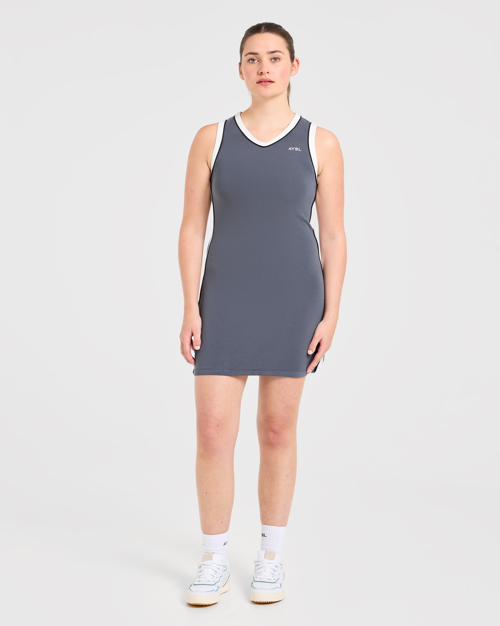 Signature V Neck Dress - Steel Blau