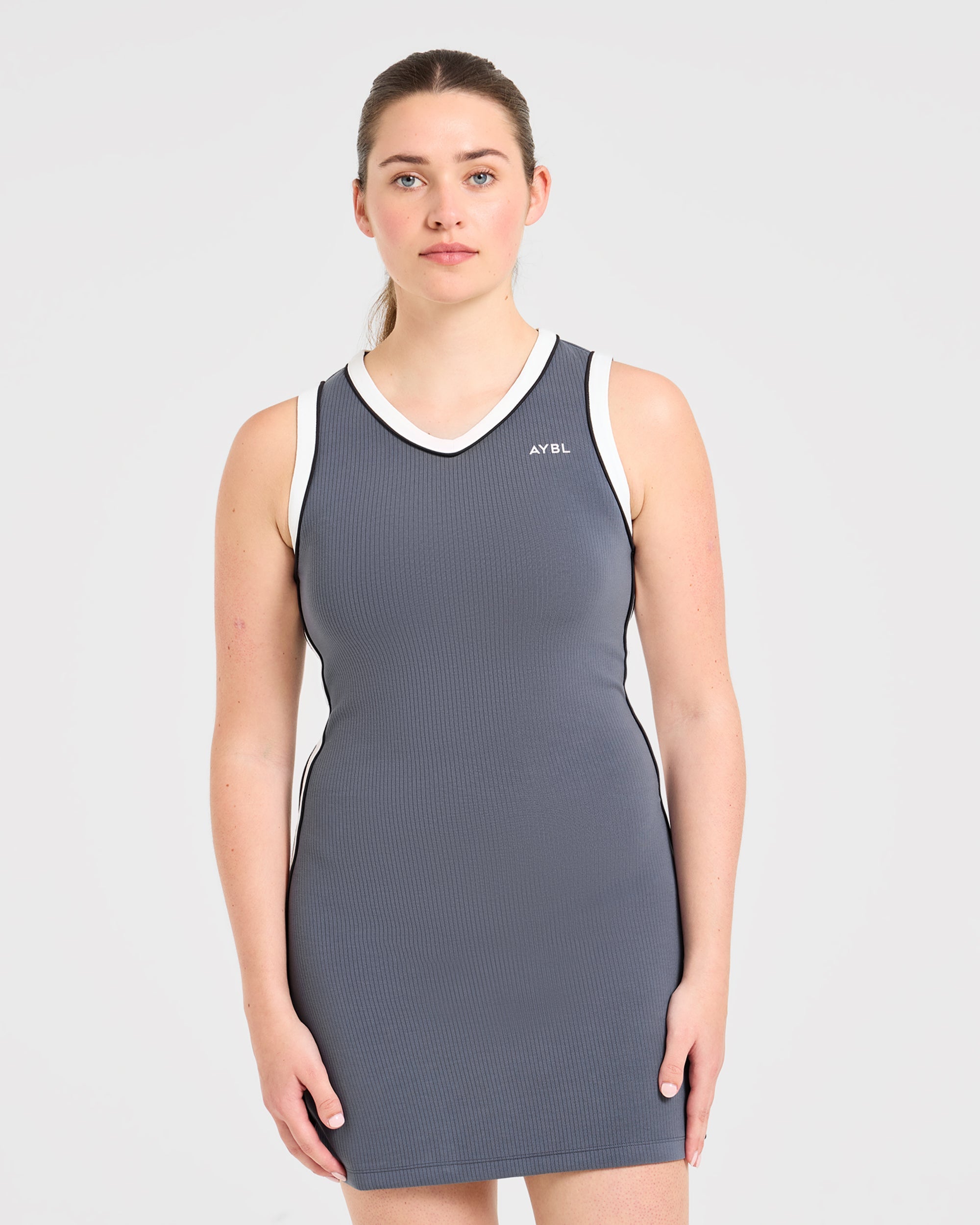 Signature V Neck Dress - Steel Blau