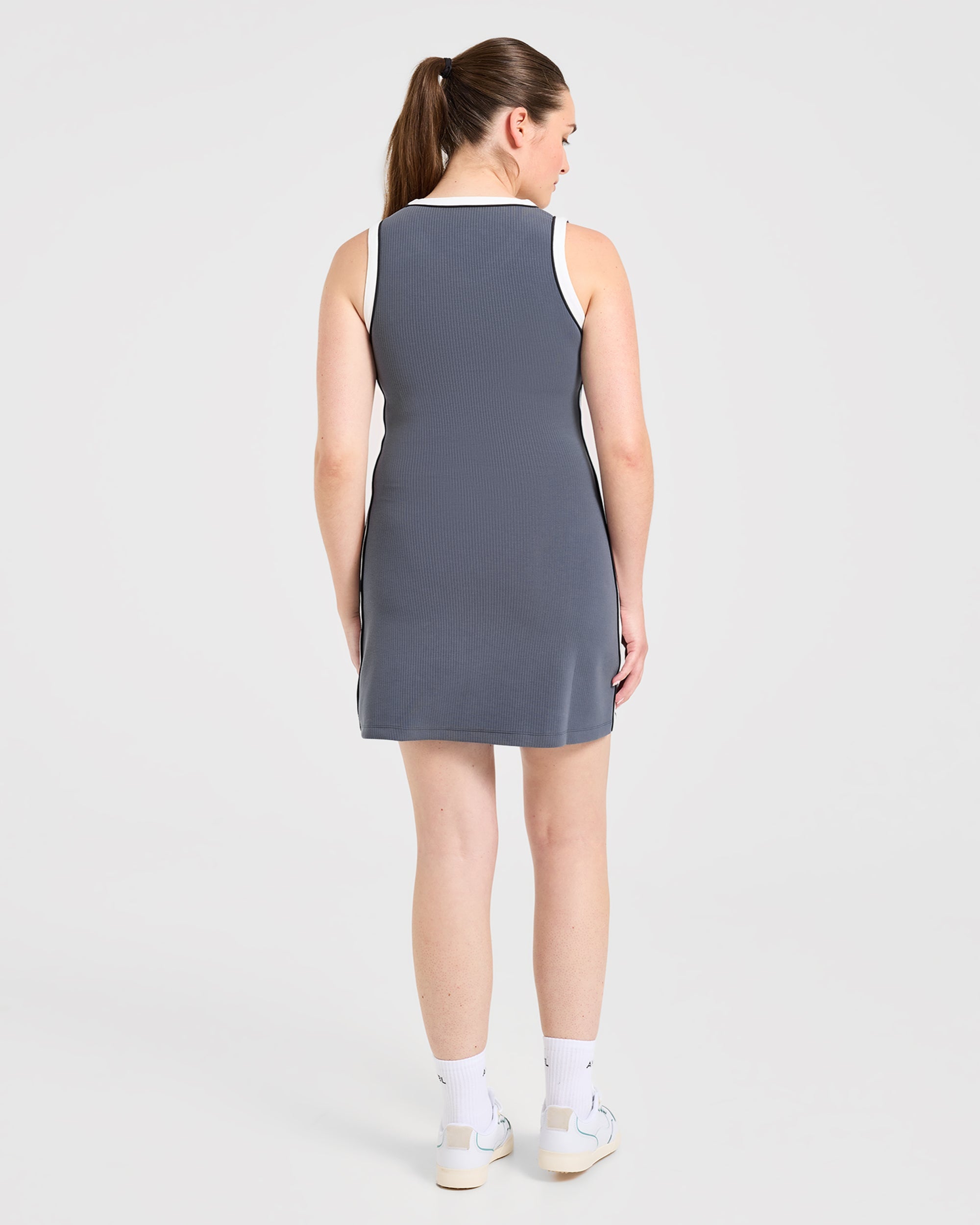 Signature V Neck Dress - Steel Blau