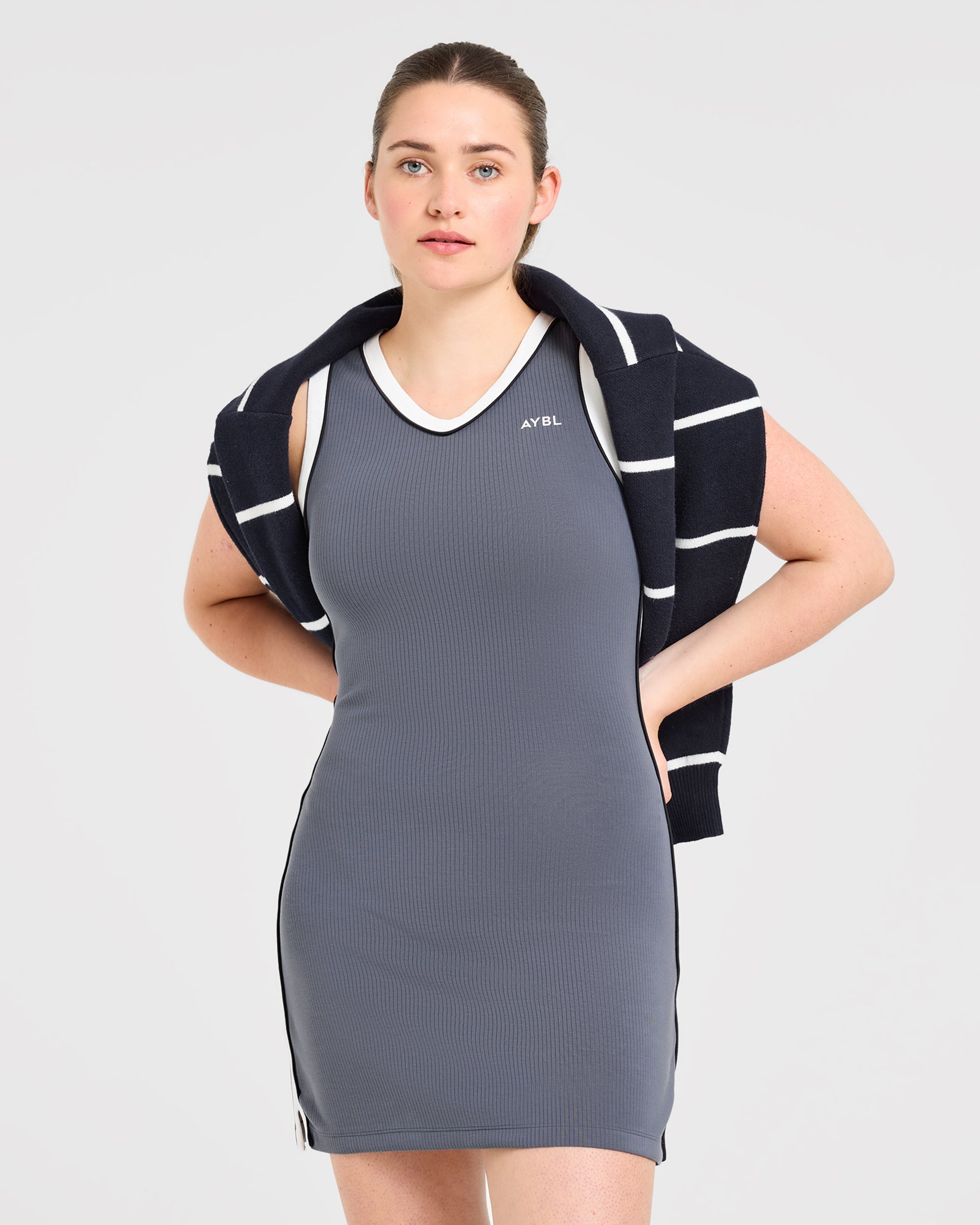 Signature V Neck Dress - Steel Blau