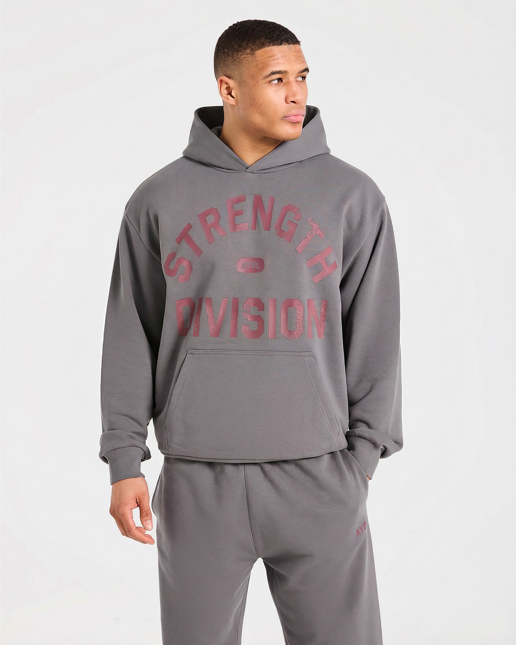 Strength Division Oversized Hoodie - Charcoal/Rot
