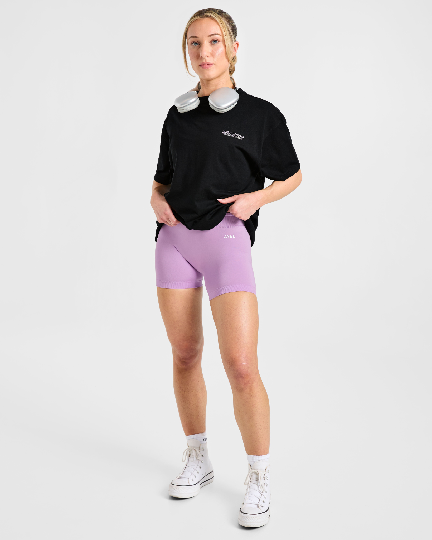Varsity Dept Oversized T Shirt - Schwarz/Lilac