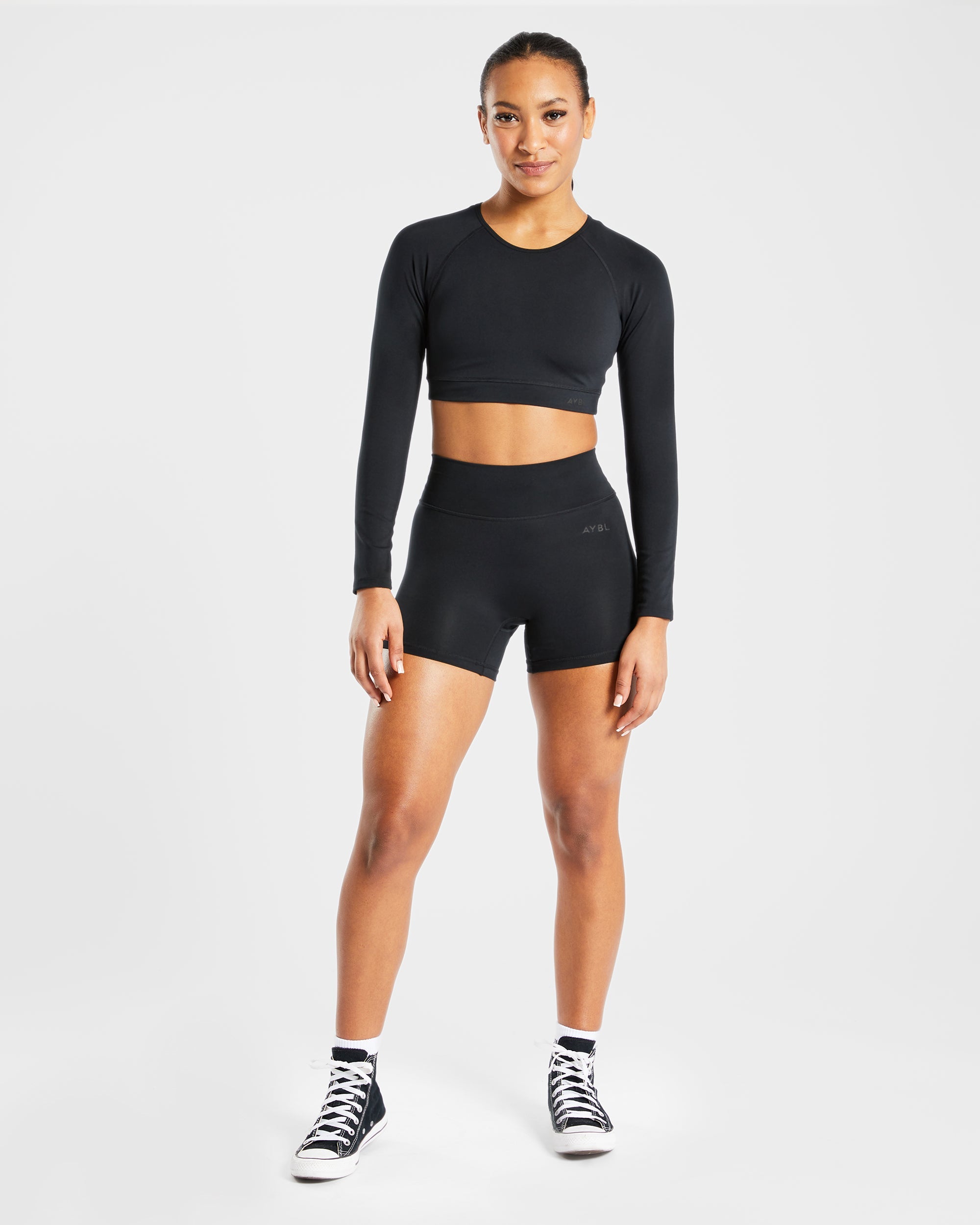 Staple Long Sleeve Crop Top - Schwarz