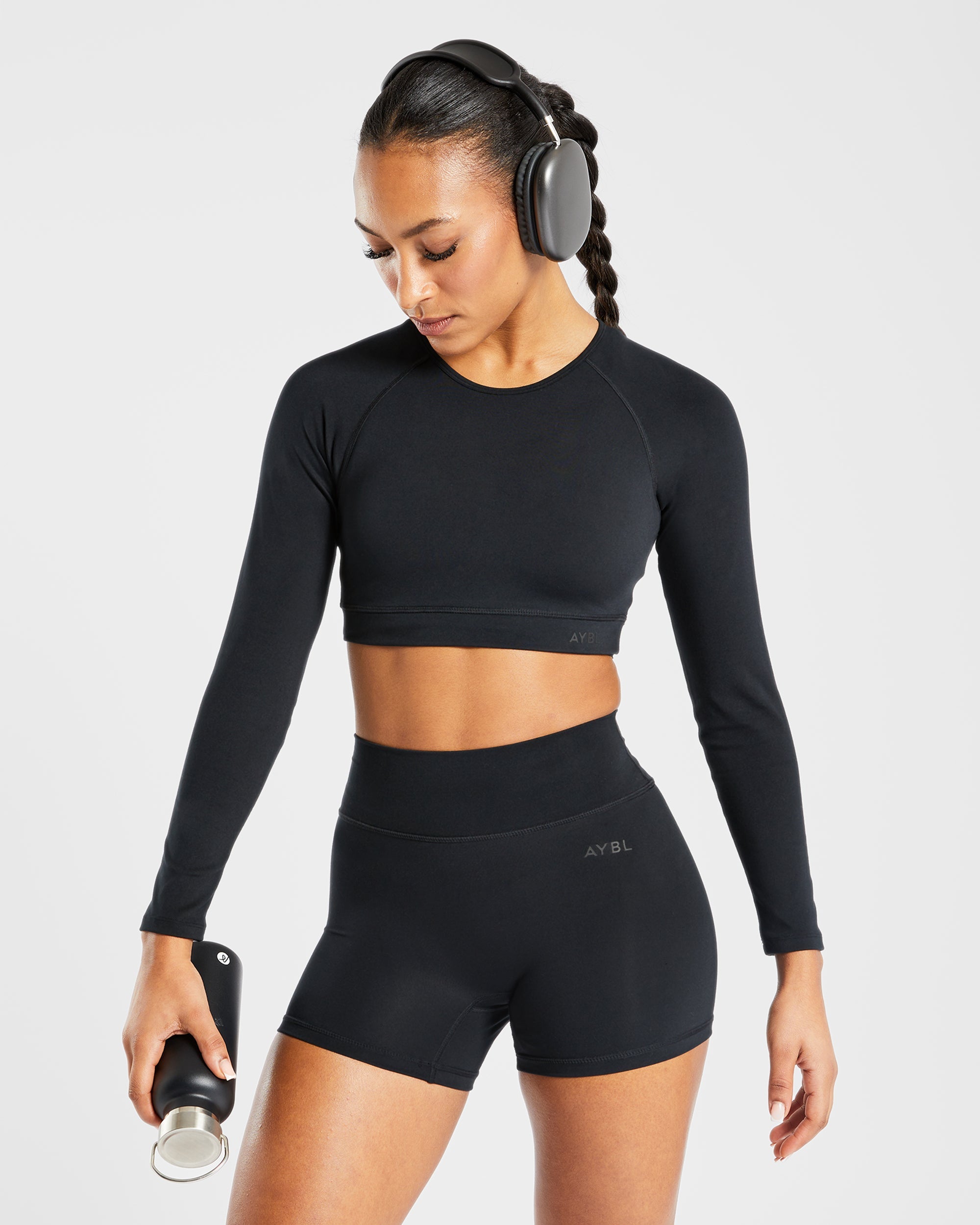 Staple Long Sleeve Crop Top - Schwarz