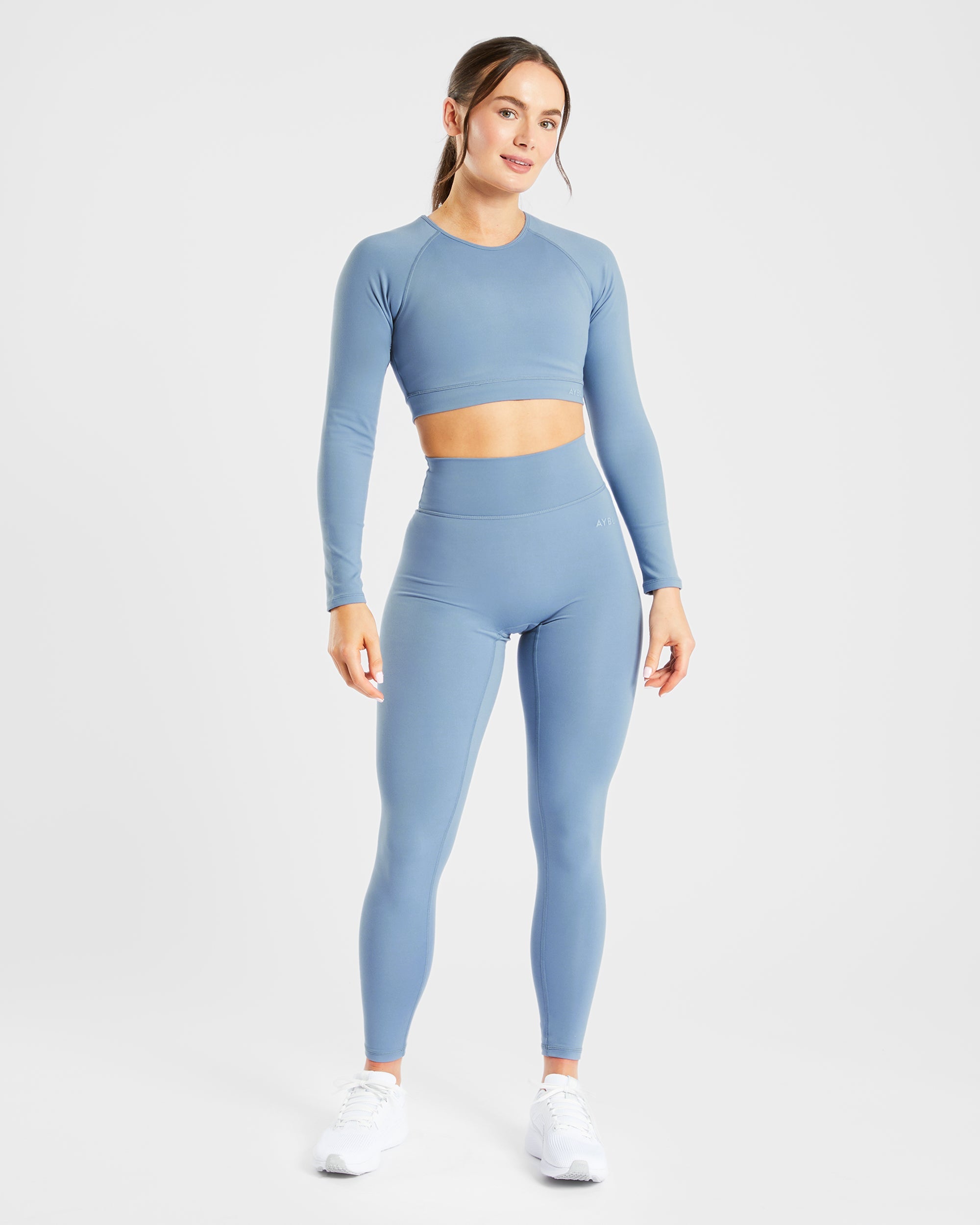 Staple Long Sleeve Crop Top - Slate Blau