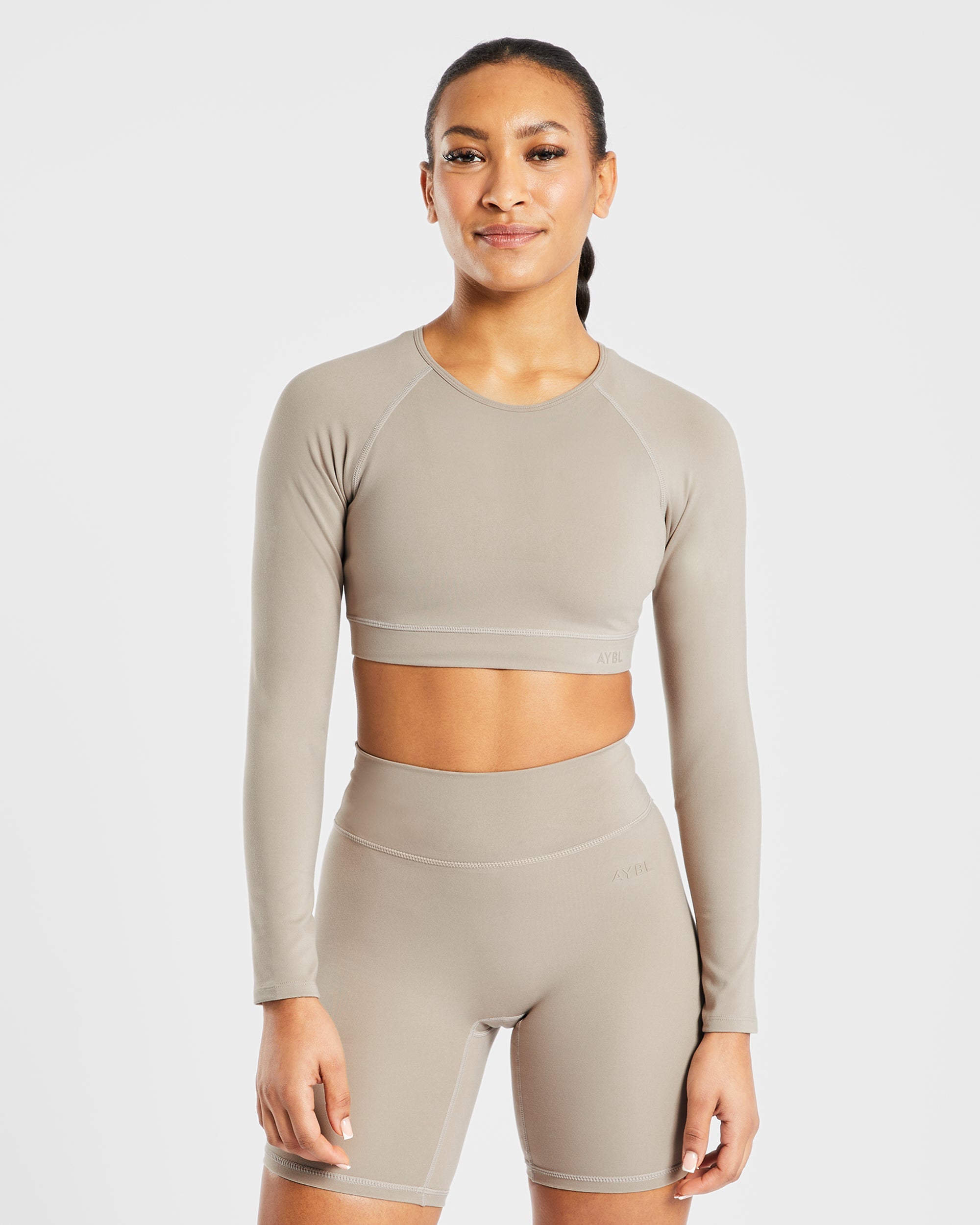 Staple Long Sleeve Crop Top - Muted Taupe