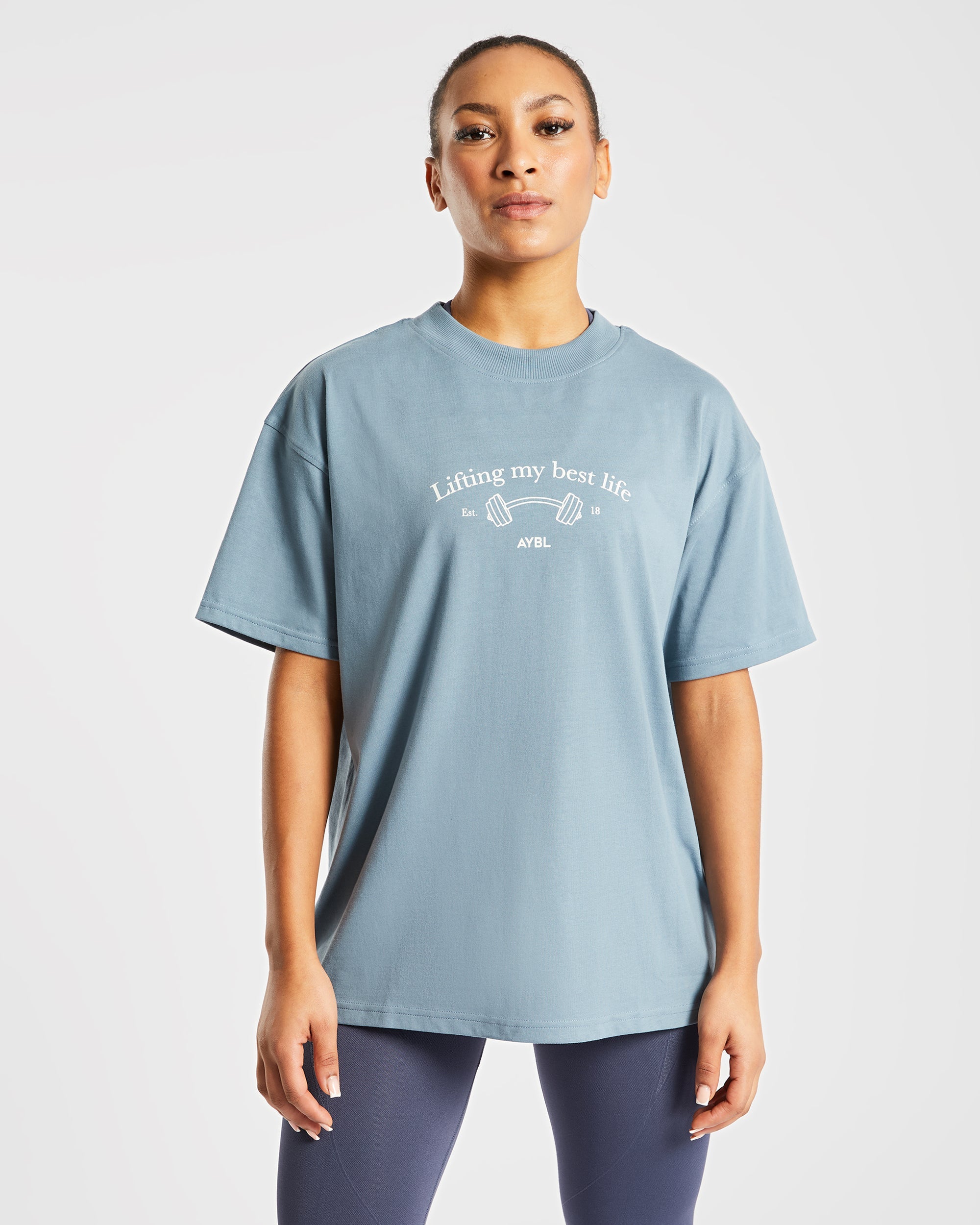 Lifting My Best Life Oversized T Shirt - Vintage Blau