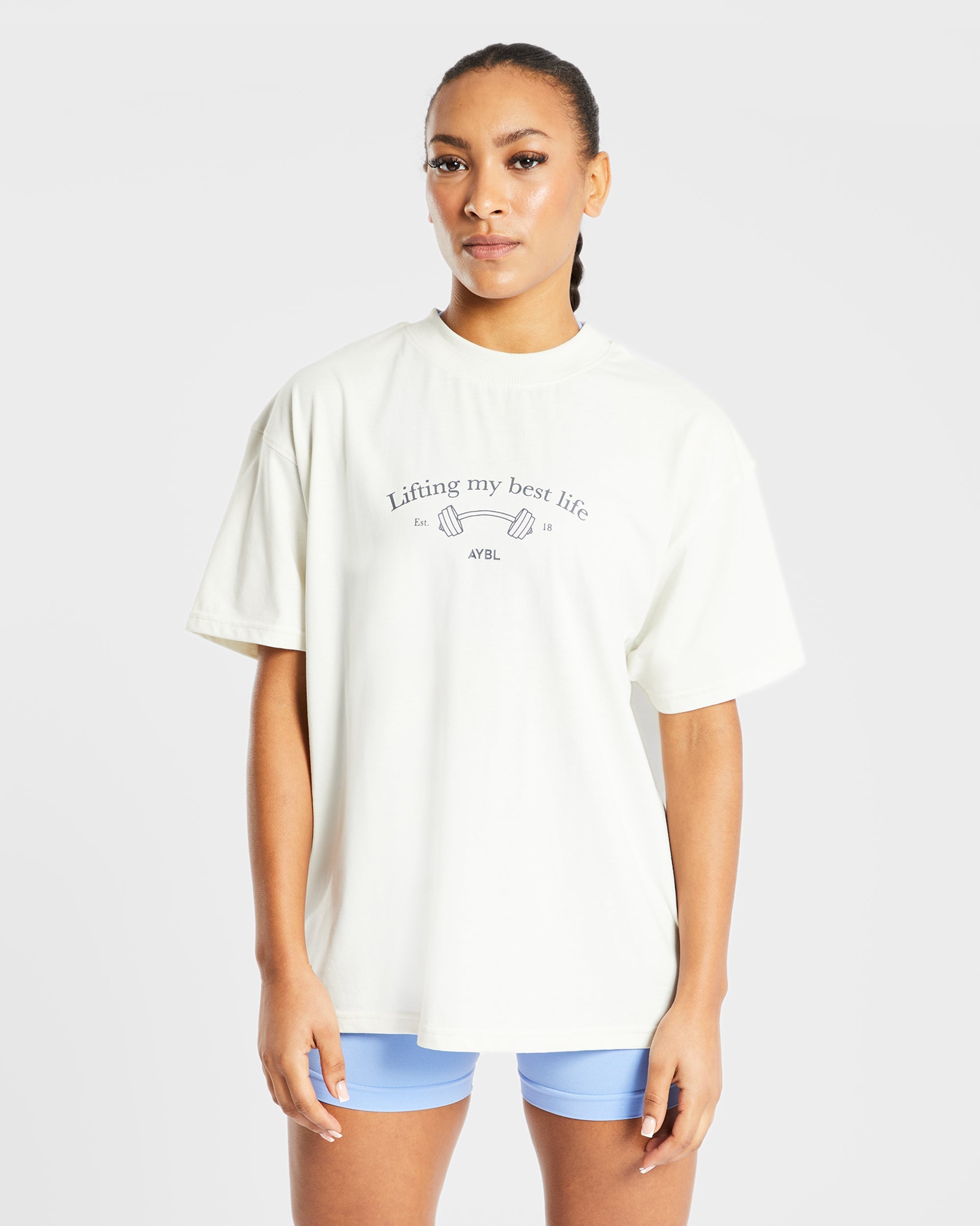 Lifting My Best Life Oversized T Shirt - Off Weiß