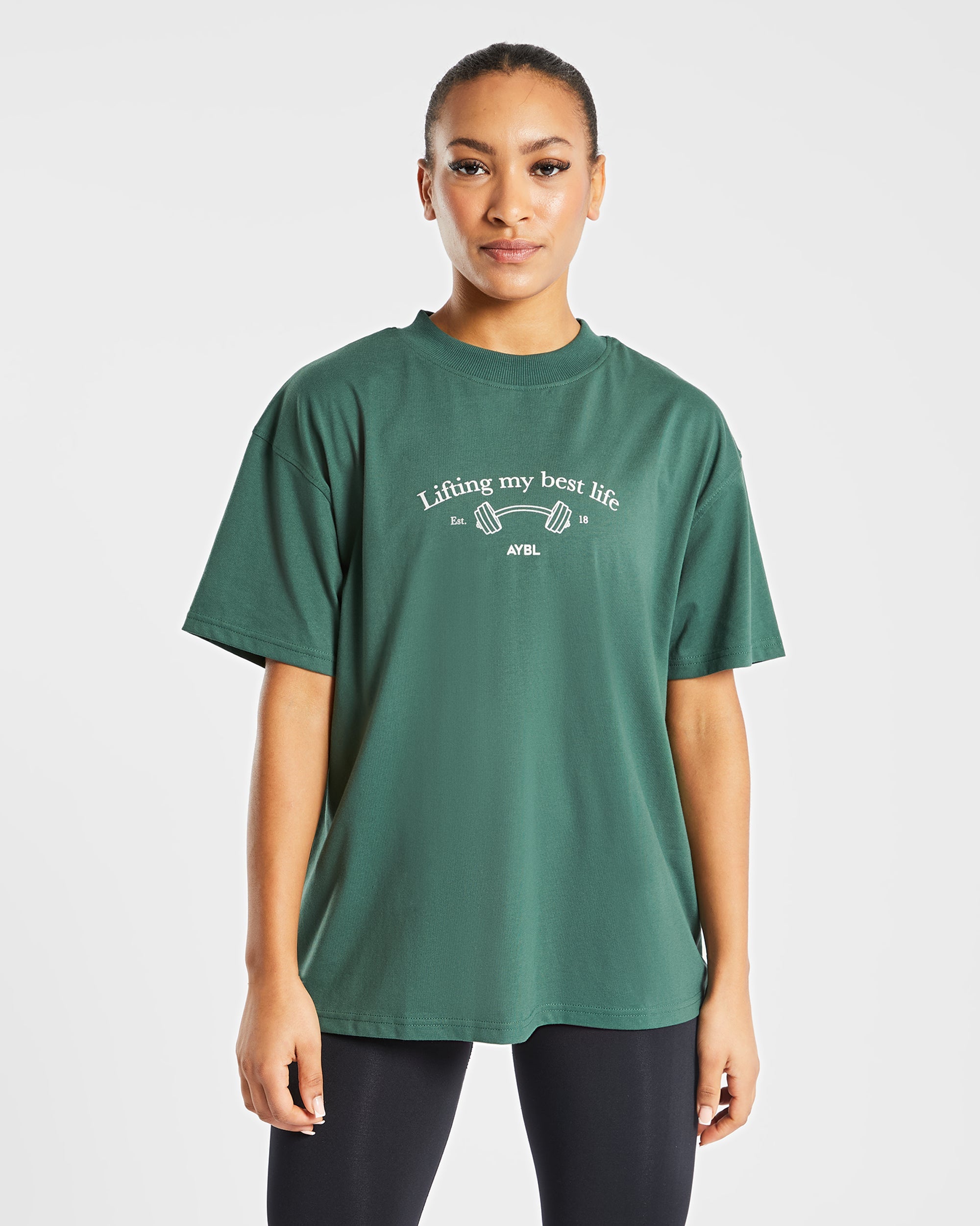 Lifting My Best Life Oversized T Shirt - Forest Grün