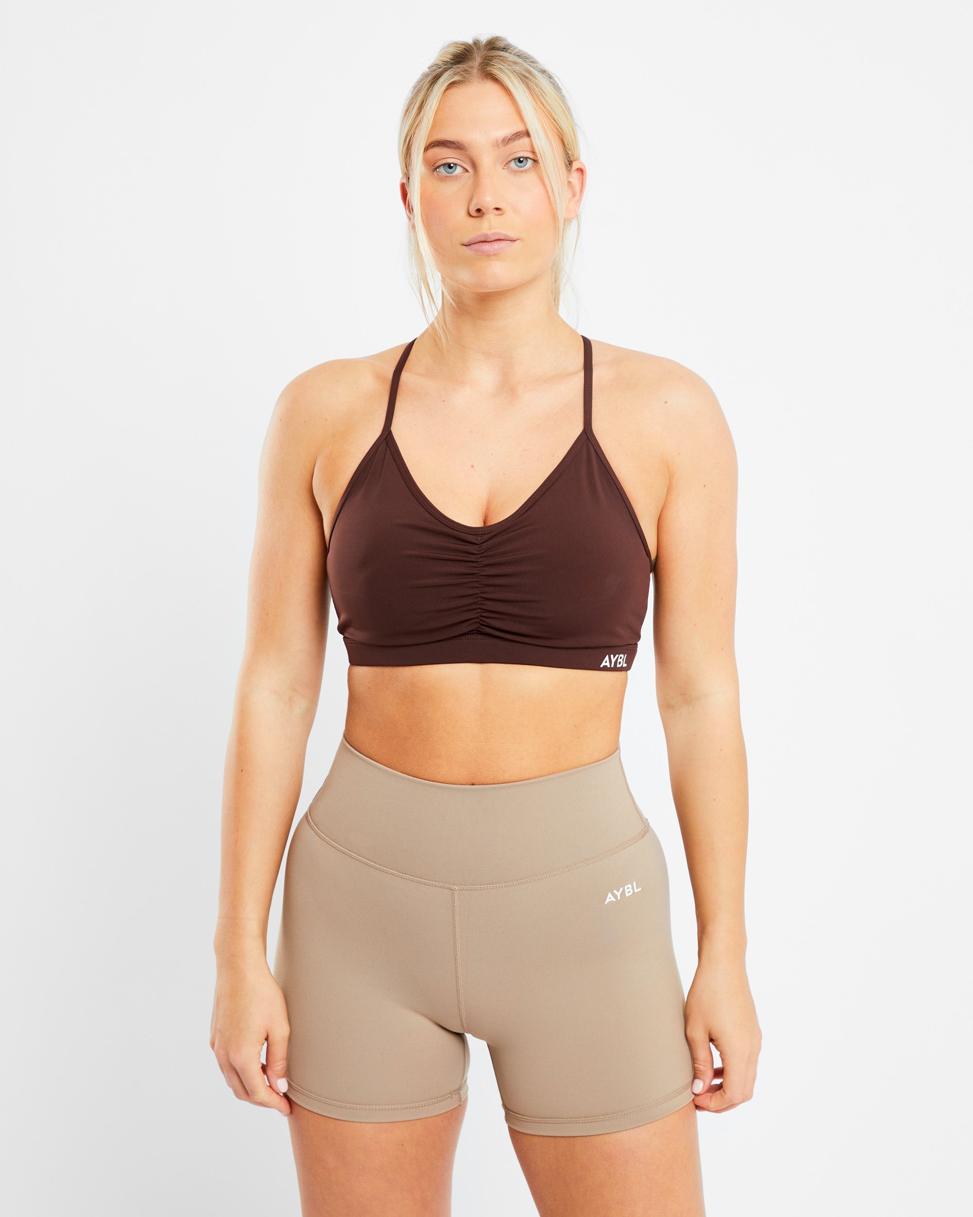 Essential Ruched Sports Bra - Chocolate Braun