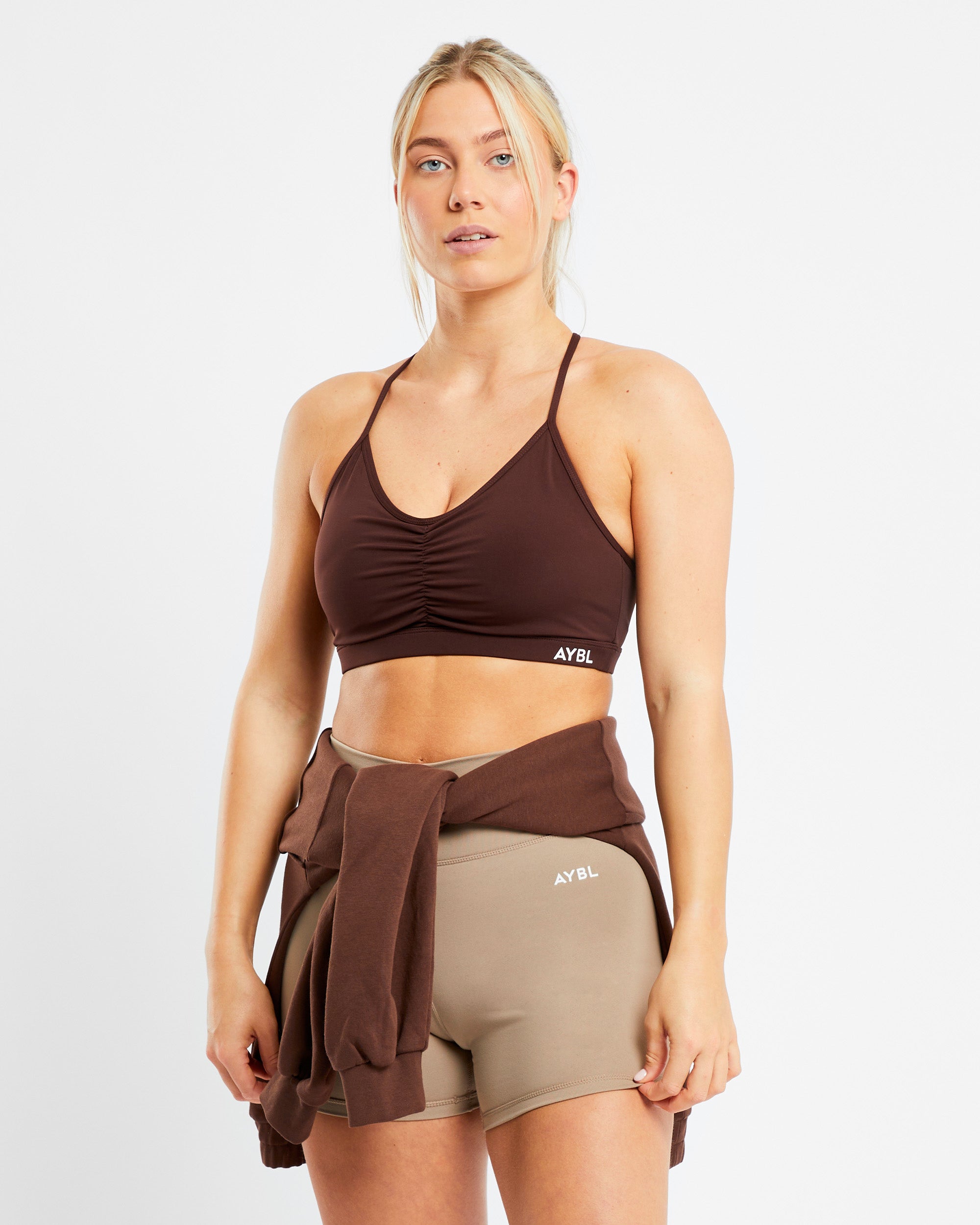 Essential Ruched Sports Bra - Chocolate Braun