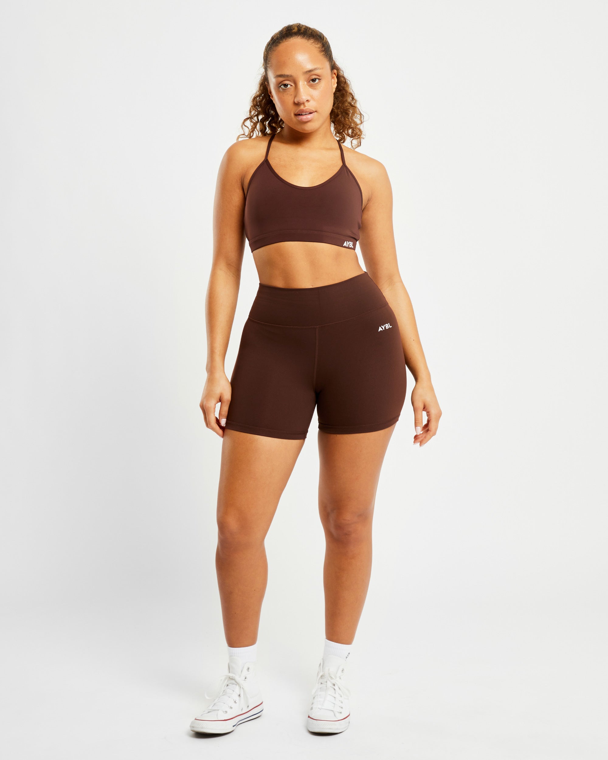 Essential V Neck Sports Bra - Chocolate Braun