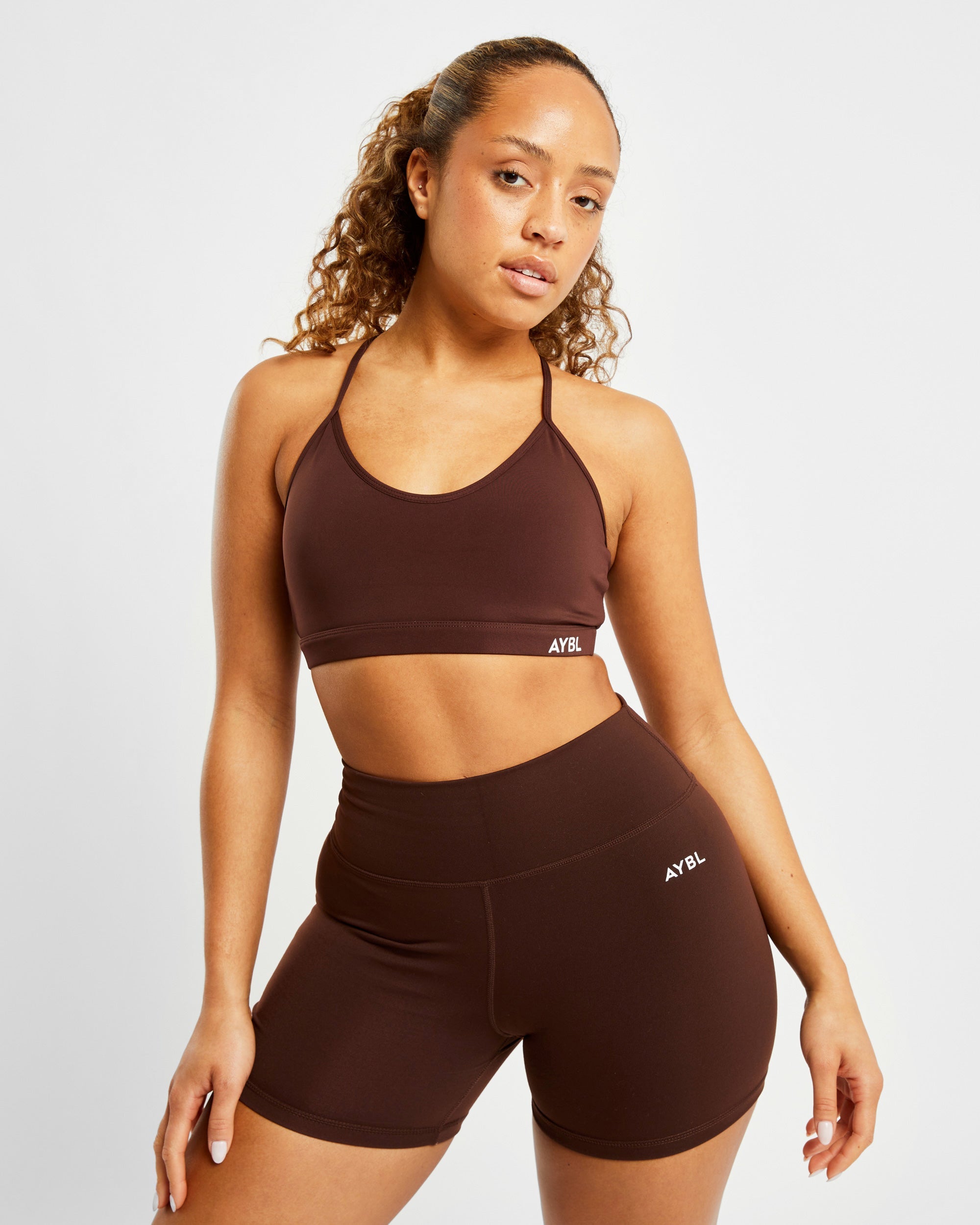 Essential V Neck Sports Bra - Chocolate Braun