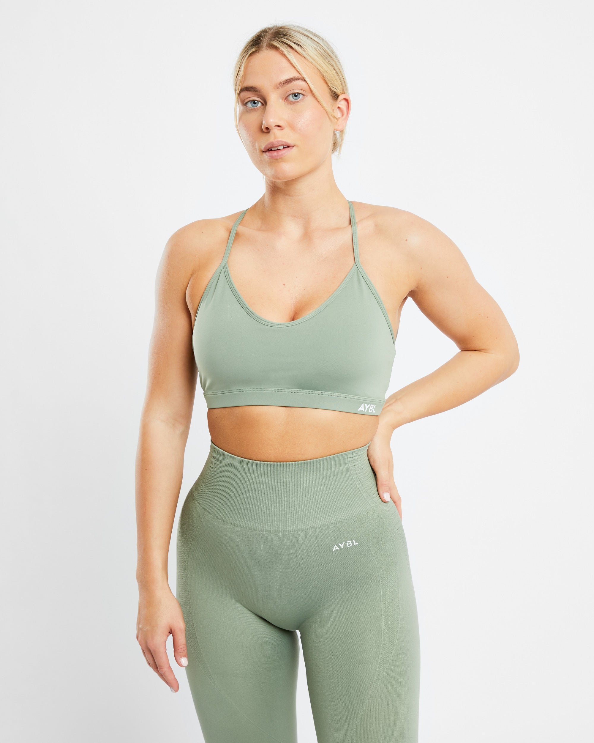 Essential V Neck Sports Bra - Olive Grün