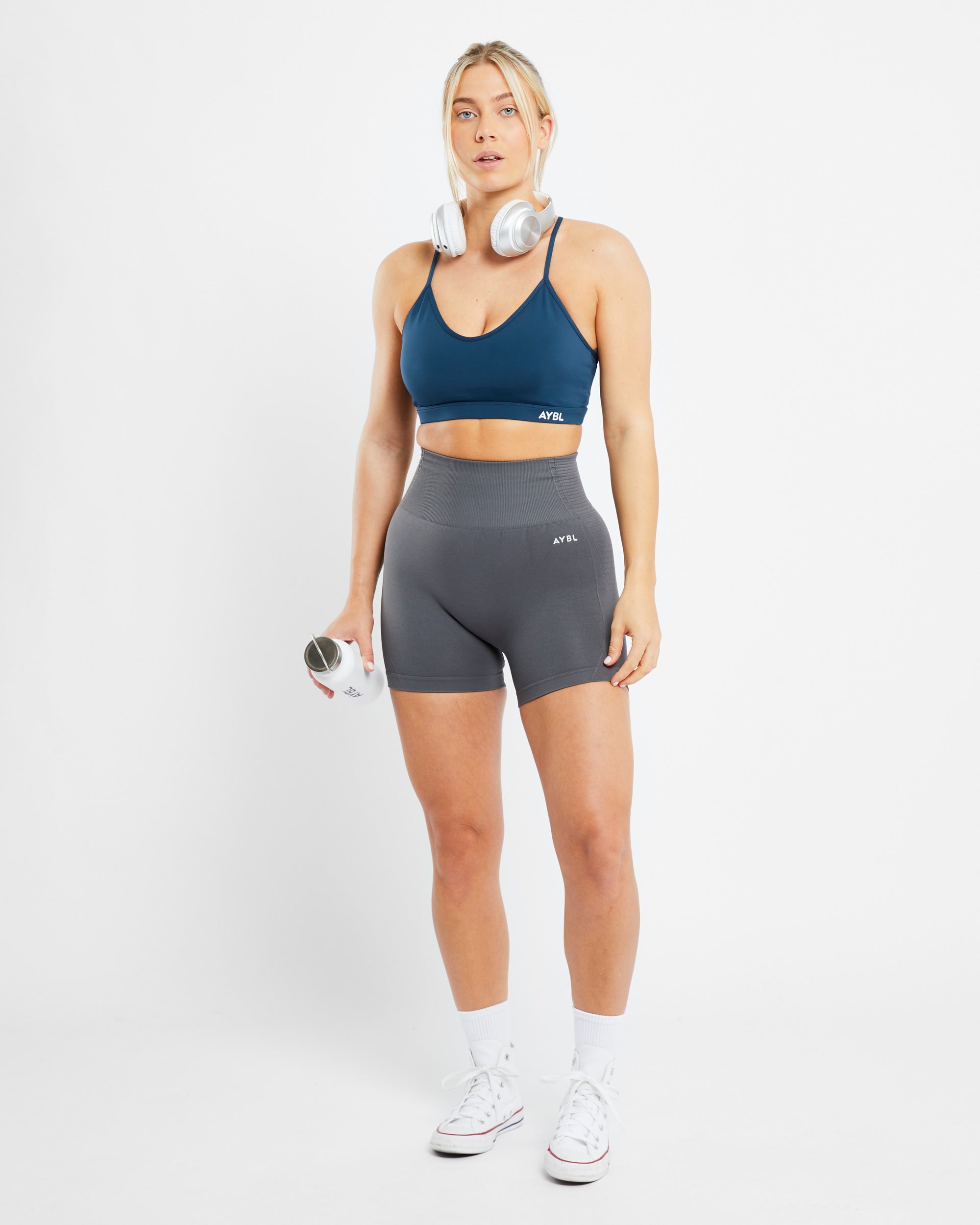 Essential V Neck Sports Bra - Marine Blau