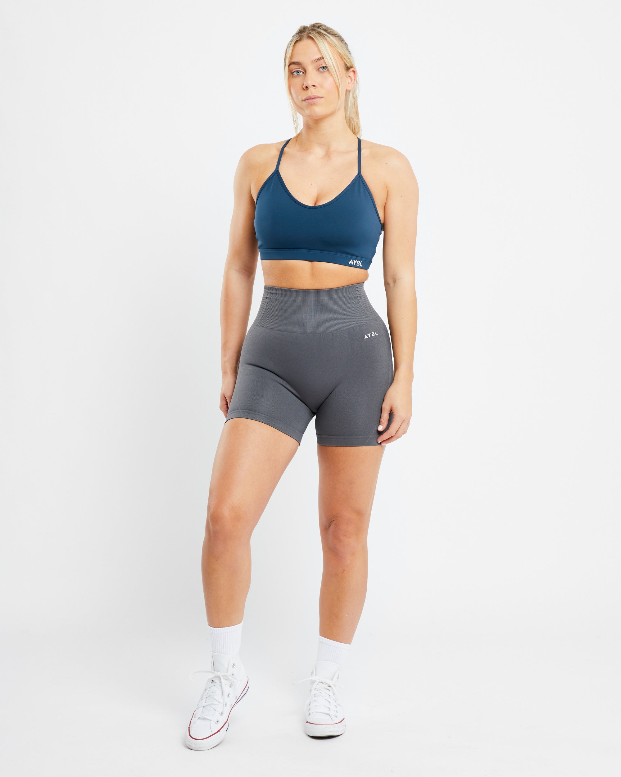 Essential V Neck Sports Bra - Marine Blau