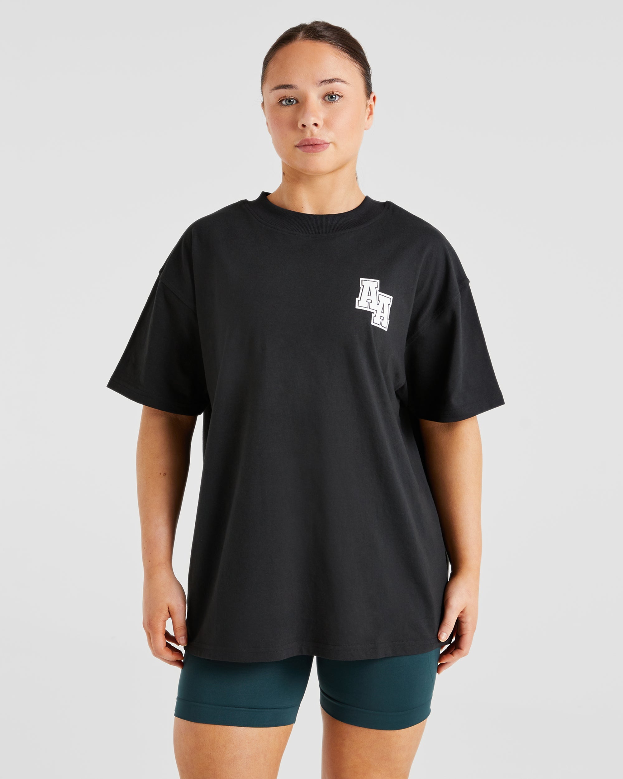 Athletics Slogan Oversized T Shirt - Schwarz