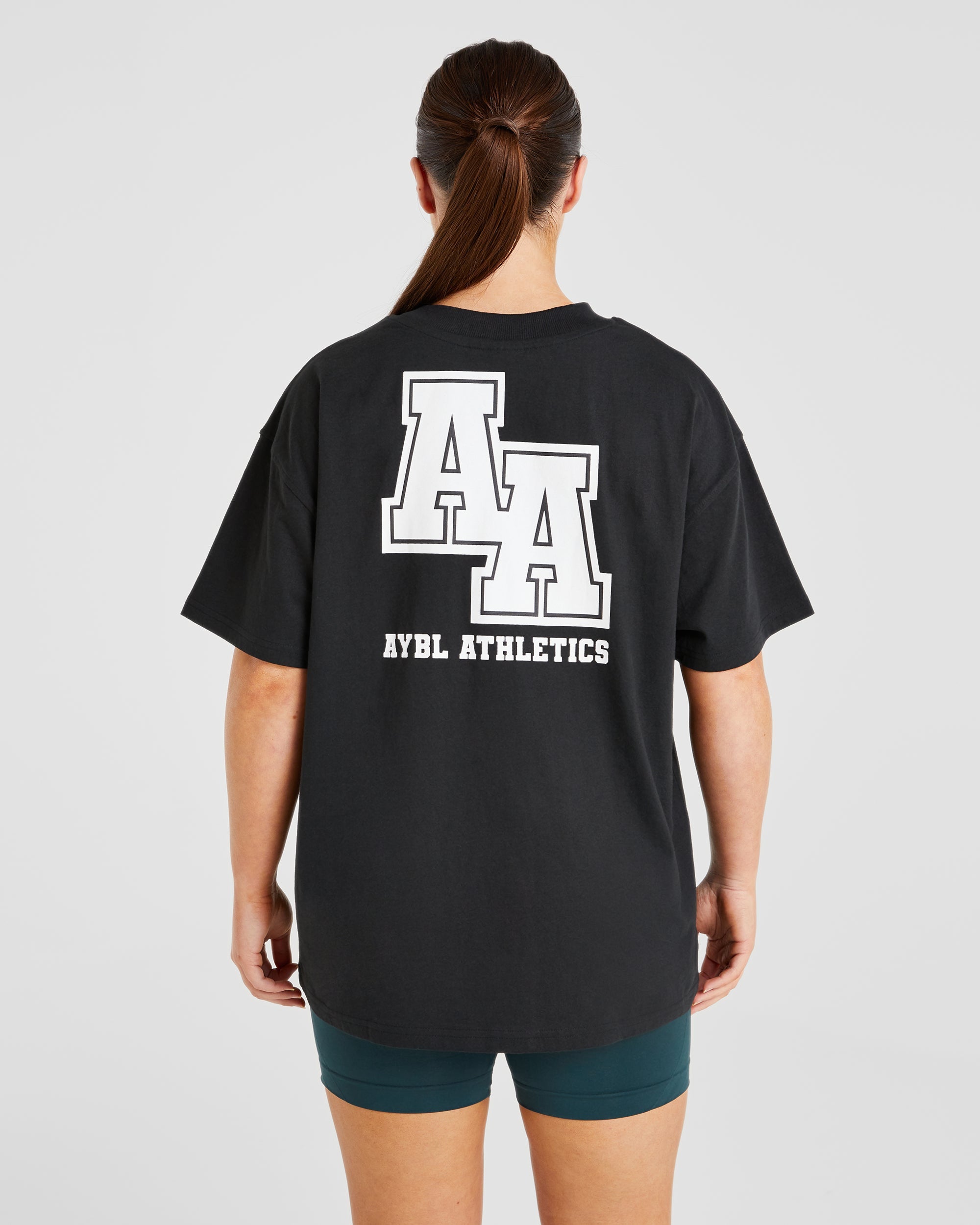 Athletics Slogan Oversized T Shirt - Schwarz