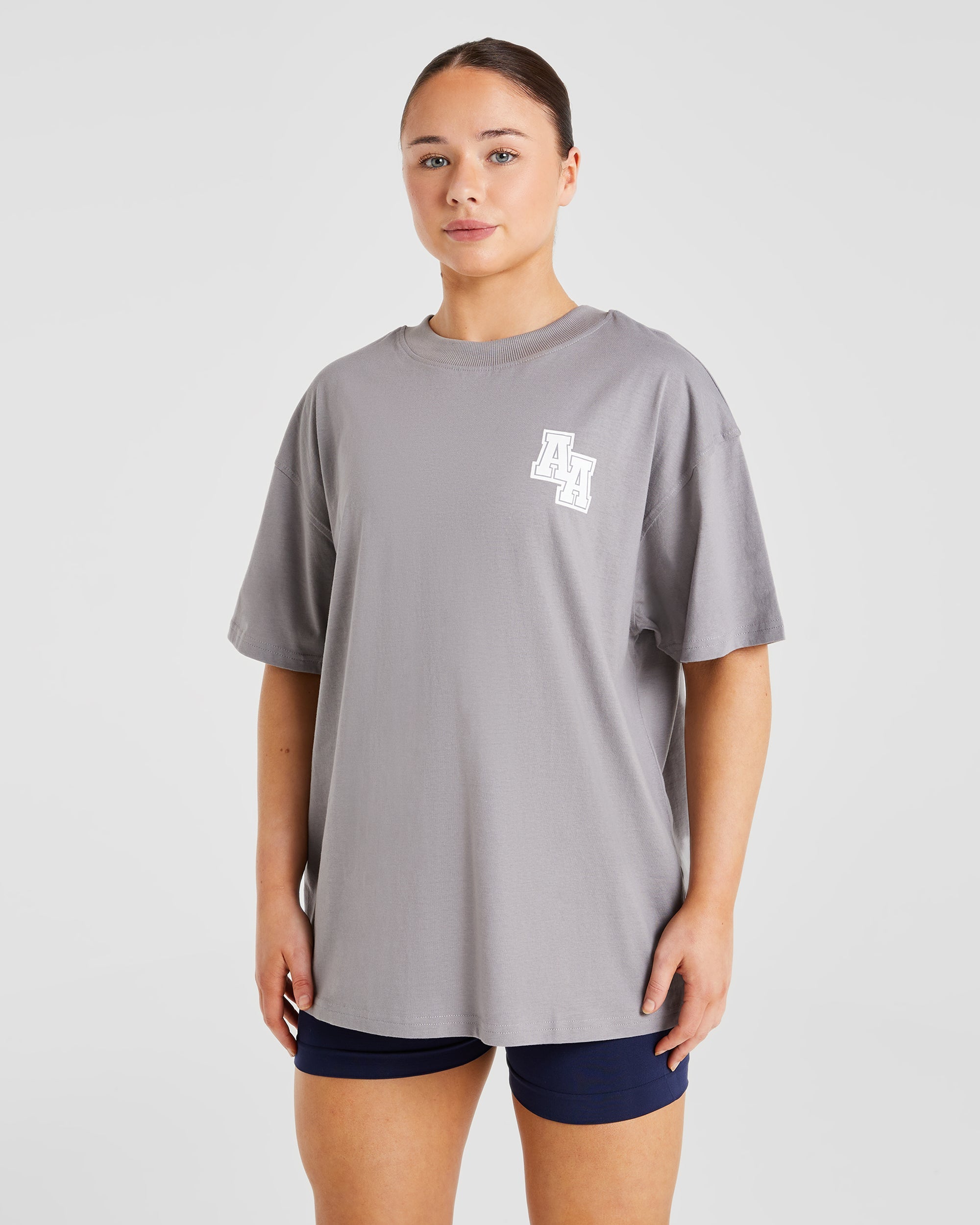 Athletics Slogan Oversized T Shirt - Grau