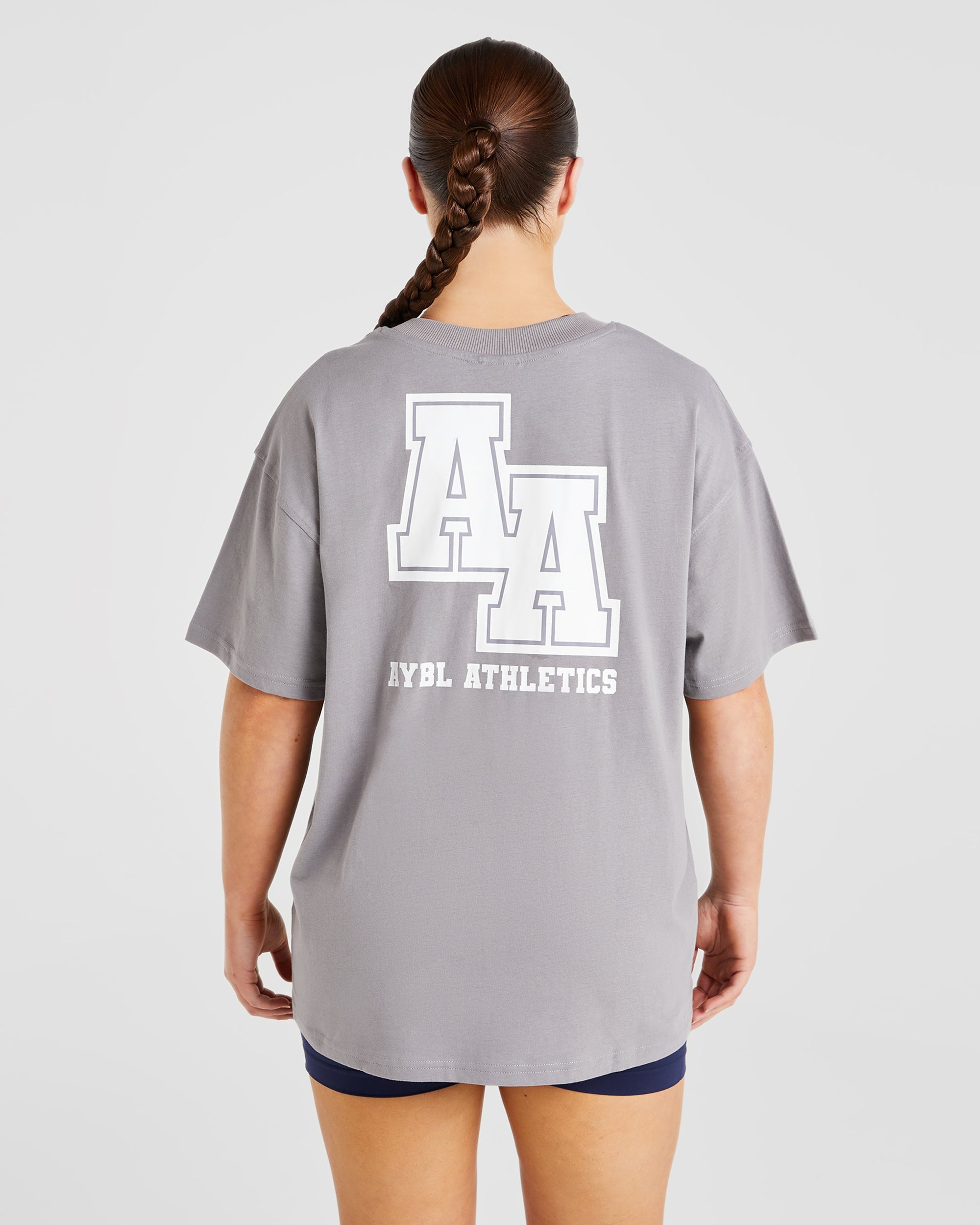 Athletics Slogan Oversized T Shirt - Grau