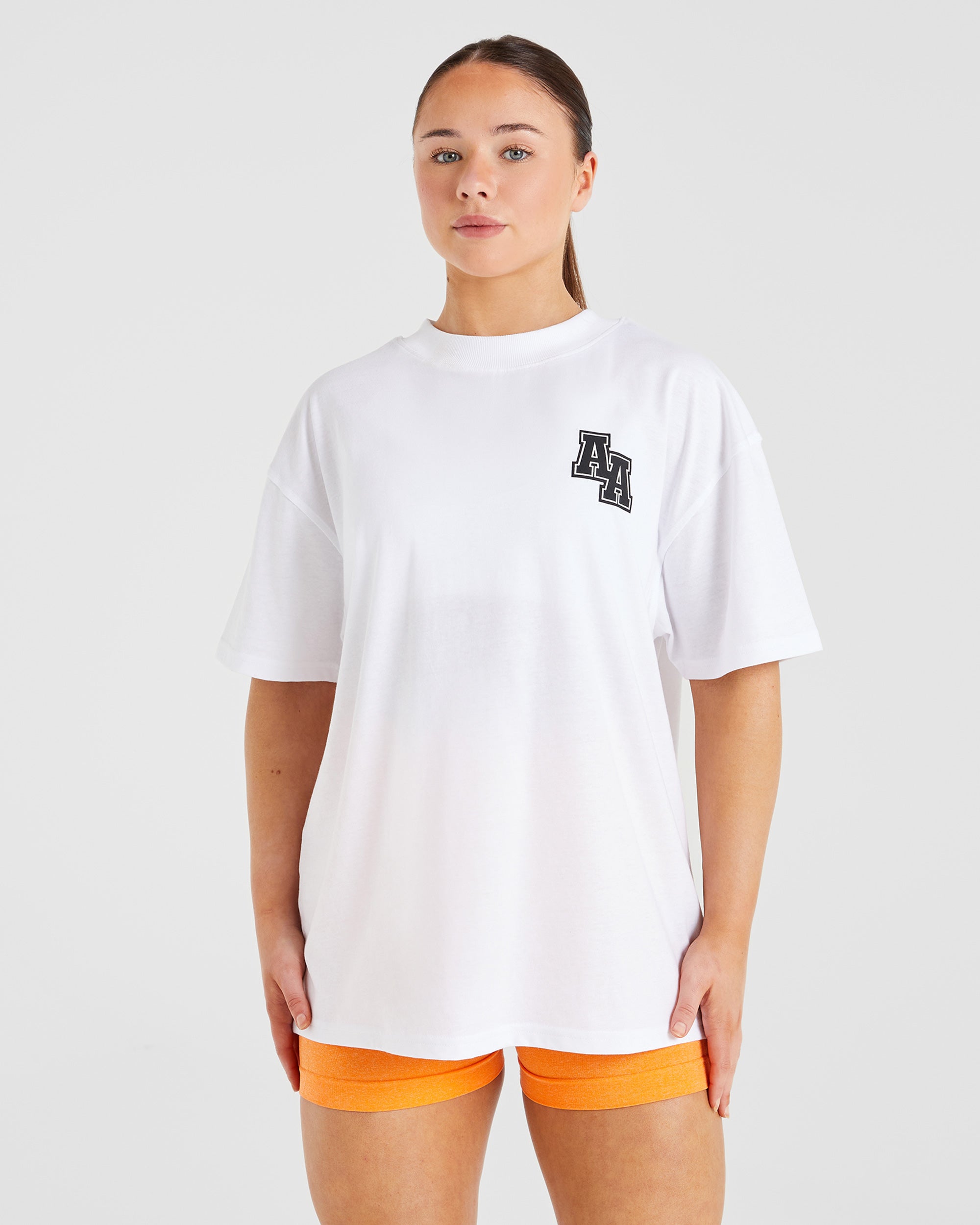 Athletics Slogan Oversized T Shirt - Weiß