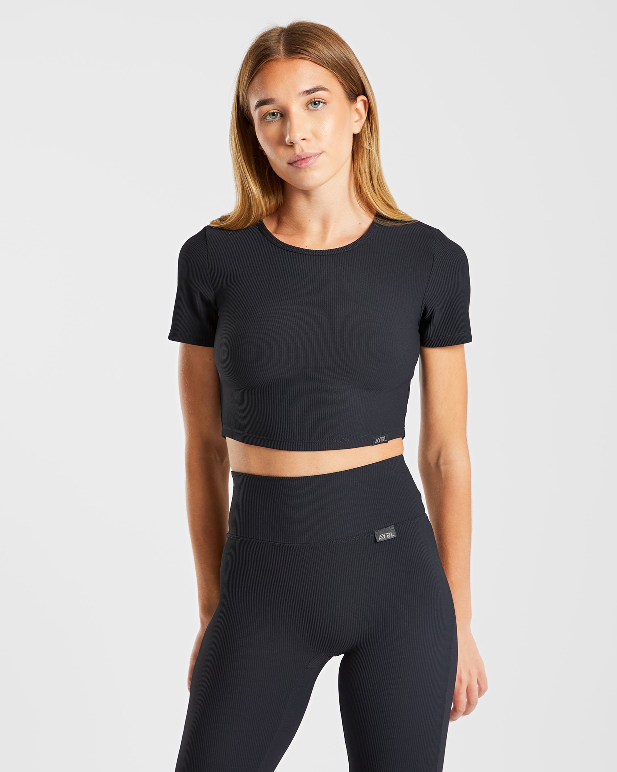 Sculpt Ribbed Crop Top - Schwarz