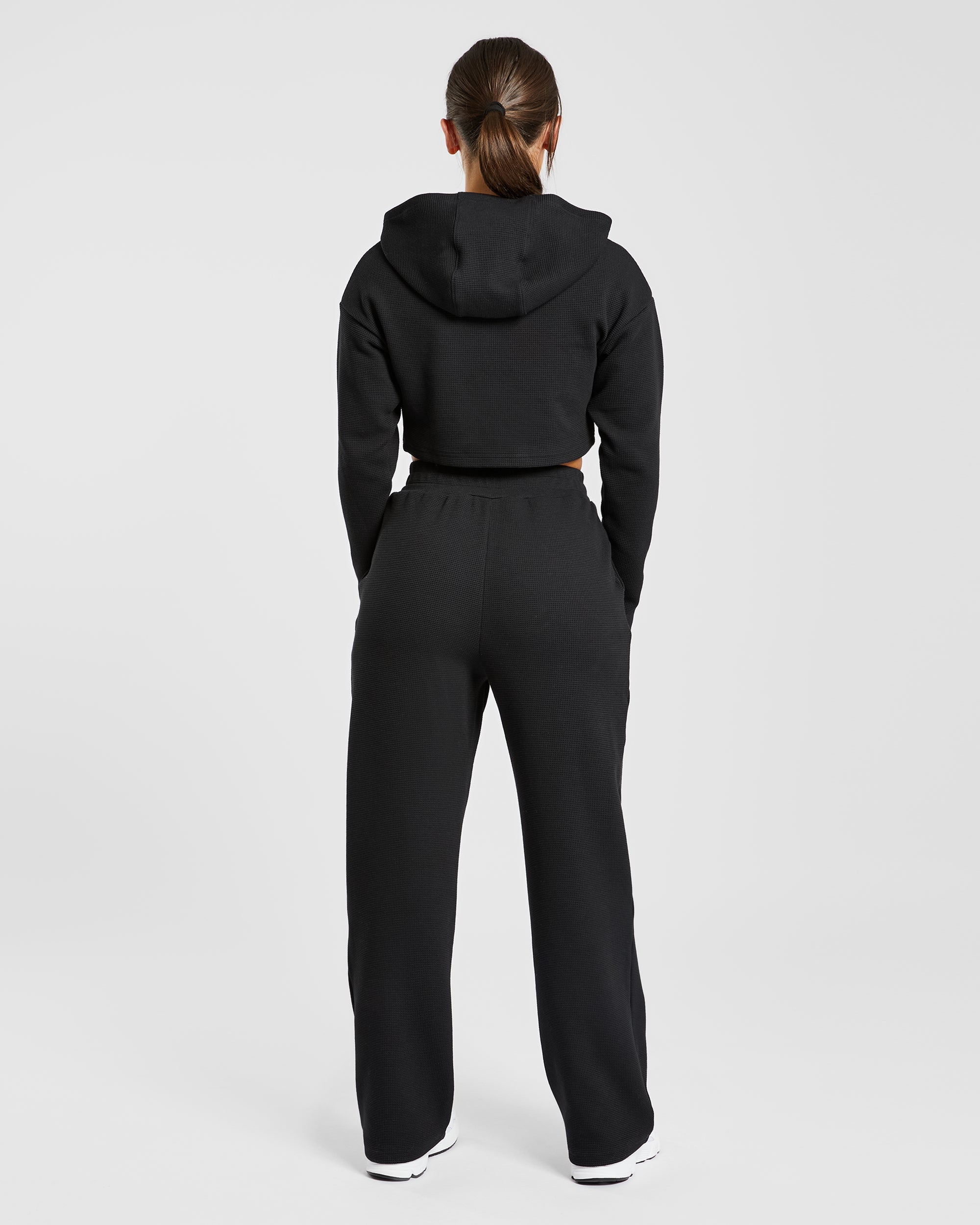Waffle Straight Leg Joggers - Schwarz